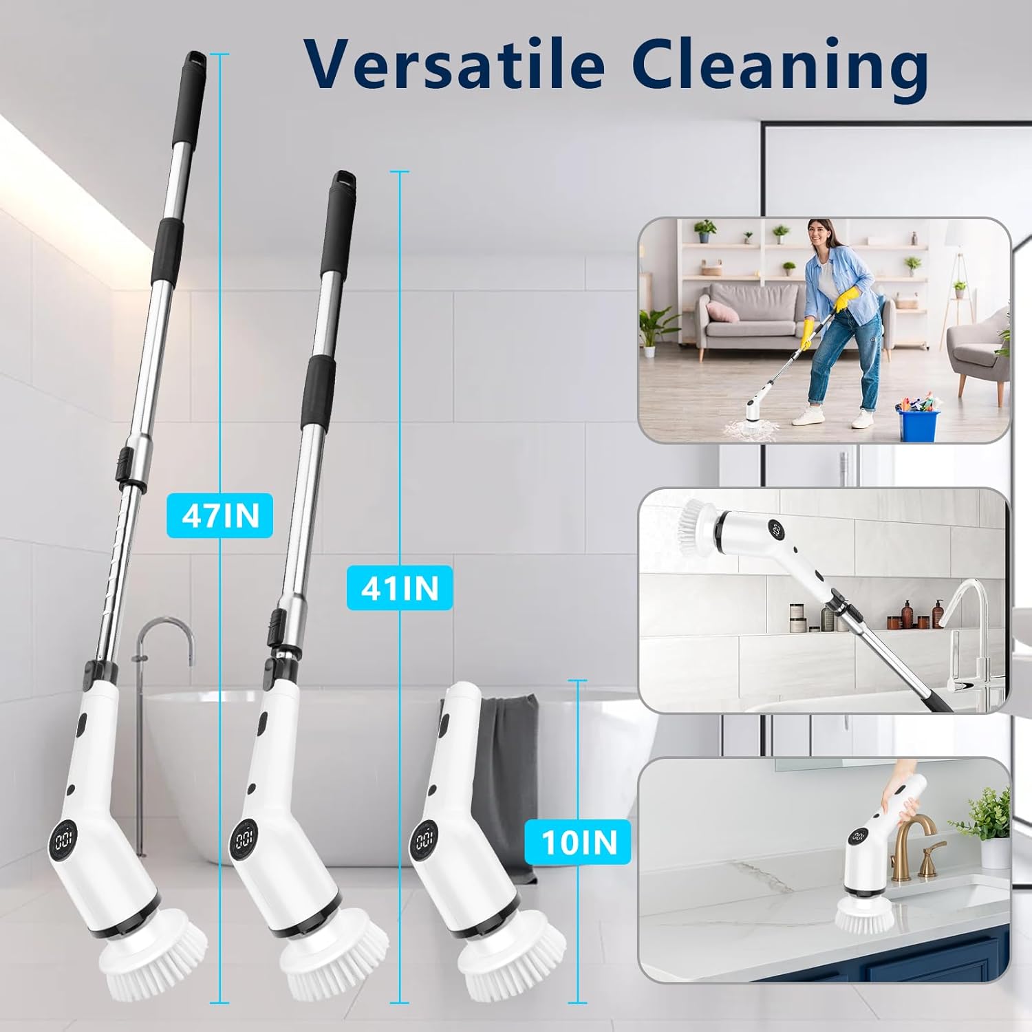 Electric Spin Scrubber, New 9 in 1 Electric Cleaning Brush Up to 450RPM Cleaning, Power Scrubber with 8 Replaceable Brush Heads Extension Arm, Shower Scrubber for Bathroom, Car, Floor - Image 6
