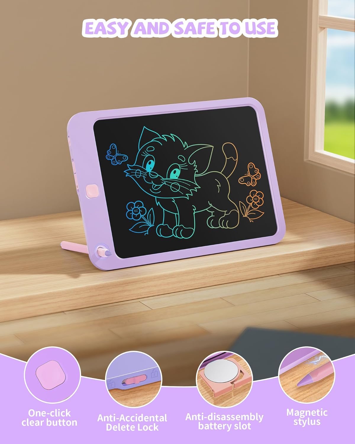 LCD Writing Tablet 10 Inch, Toys for 3 4 5 6 7 8 9 10 Year Old Boys Girls, Colorful Doodle Board Drawing Tablet, Gift for Boys Toddlers Age 3-12 Years, Memo Board, Drawing Pads with Lanyard(Purple) - Image 4