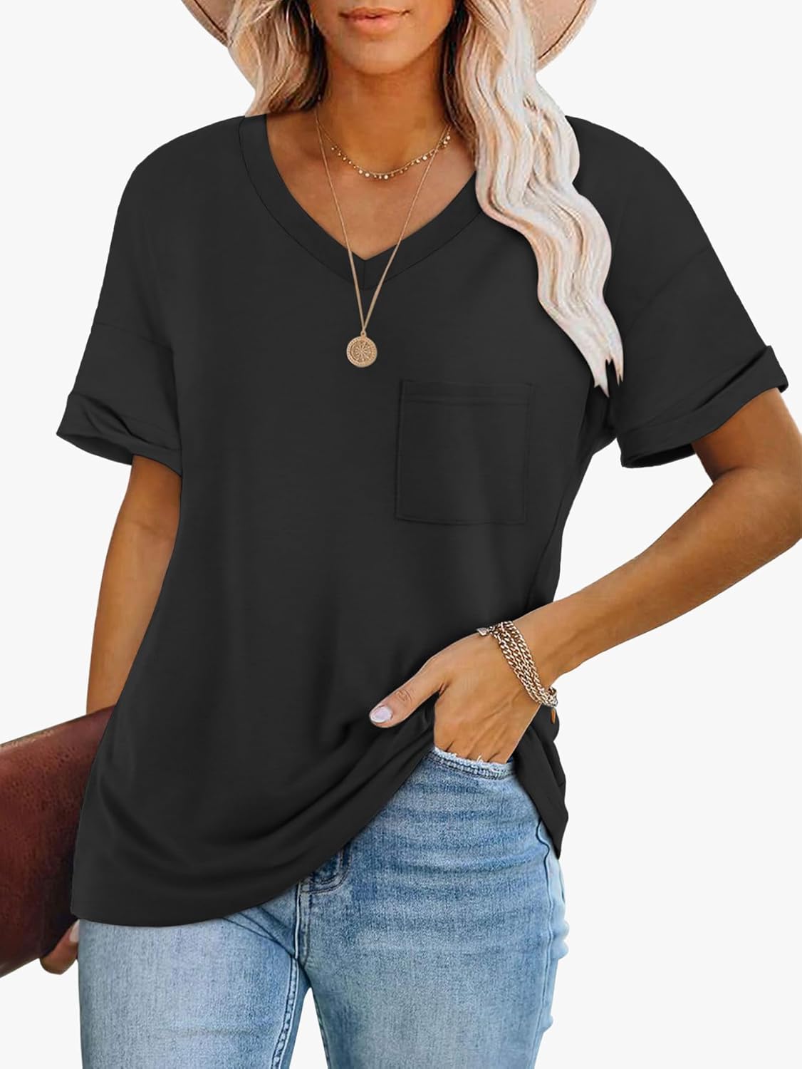 ATHMILE Womens T Shirts 2025 Short Sleeve V-Neck Shirts Cute Fit Summer Casual Tee Tops S-XXL Beach - Image 3
