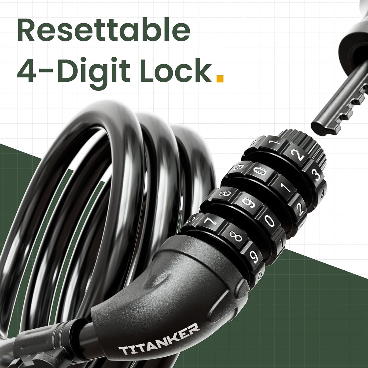 Titanker Bike Lock, Bicycle Lock 4 Feet Cable Lock 1/2 Inch Resettable Bike Lock Combination with Mounting Bracket, Bike Accessories for Bicycle, Electric Scooter, Motorcycle - Image 3