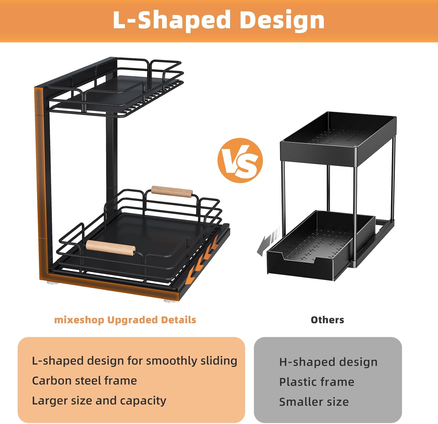 Under Sink Organizer, 2 Tier Under Sink Organizers and Storage, Under Sink Storage Shelves Metal Sliding Drawer for Kitchen Pantry Cabinet Closet, Black 2 Pack - Image 7