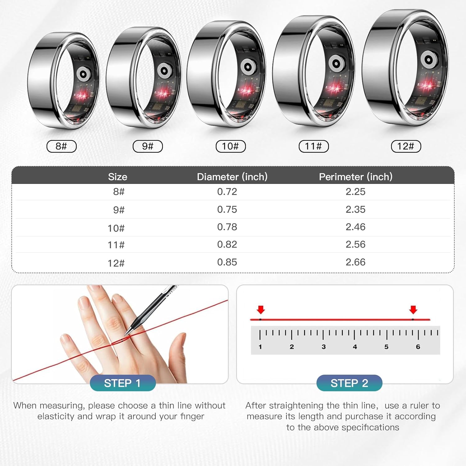 Smart Ring Health Tracker for Women Men, Sleep Tracker with Heart Rate and Blood Oxygen, Fitness Ring for Activity Monitoring, 15 Days Battery, No Subscription, Titanium Alloy (Black, #11) - Image 3