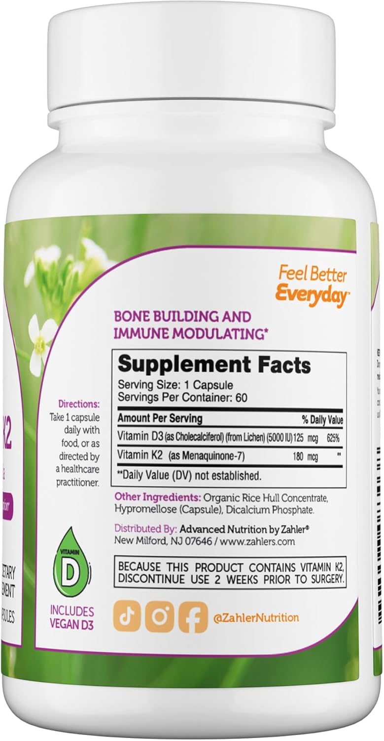 Zahler Vitamin D3 5000 IU K2 - Advanced Vitamin D3 K2 Formula - Bone Density & Calcium Absorption - Kosher Vegetarian MK7 Vitamin K2 D3 Vitamin Supplement - VIT D3 K2, Vitamin D K2 (60 Capsules) - Image 3
