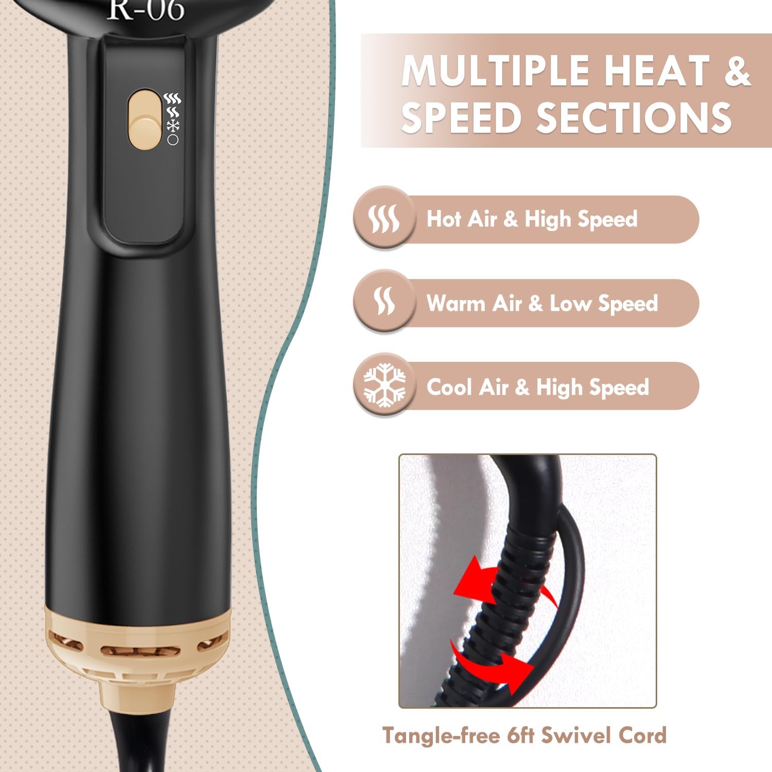 Hair Dryer Brush Blow Dryer Brush in One, 4 in 1 Hair Dryer and Styler Volumizer with Oval Barrel, Professional Salon Hot Air Brush for All Hair Types, Gold - Image 6