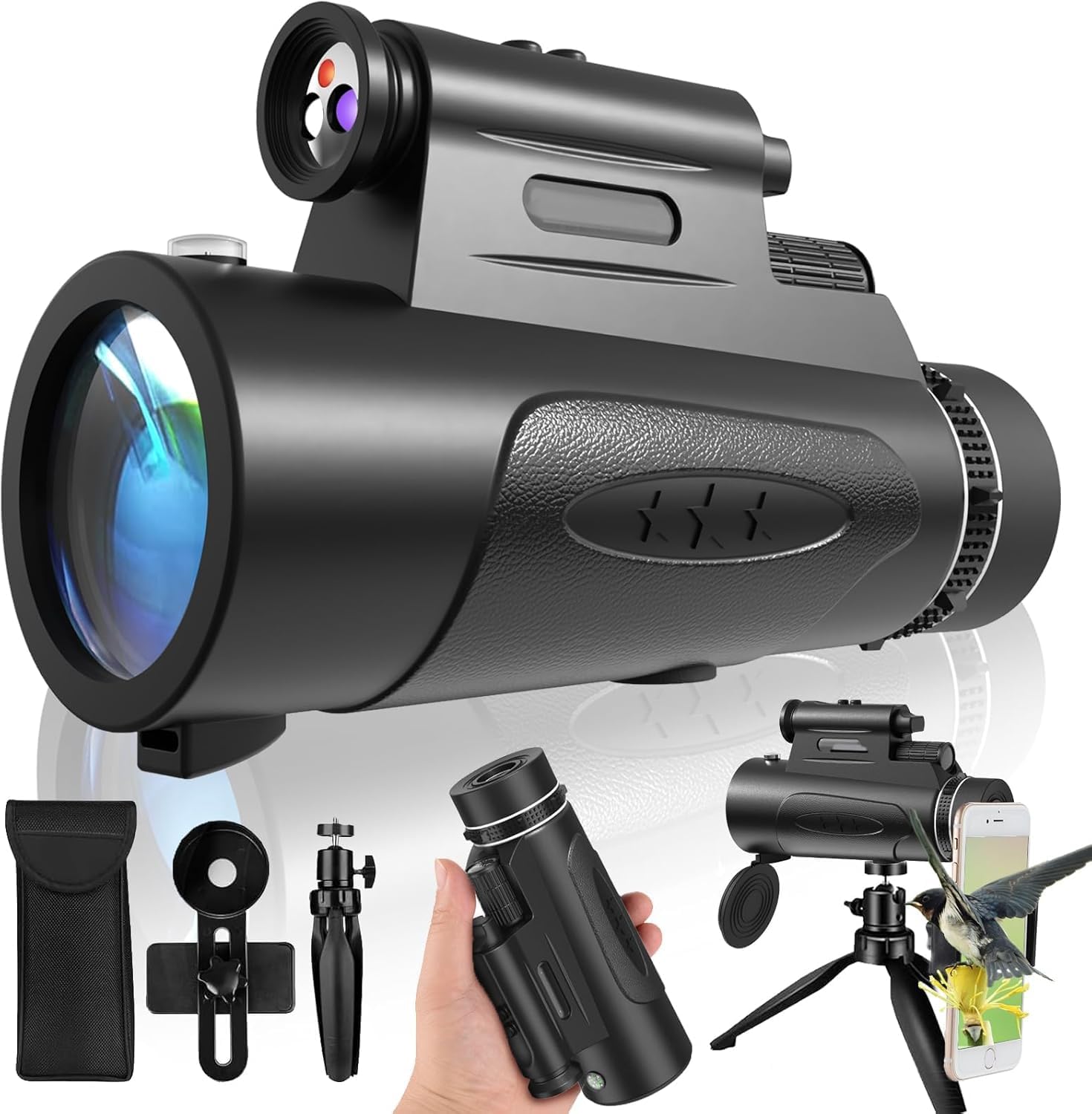 Monocular Telescope with Lights HD Monoculars 80x100 for Adults High Powered Monocular for Hunting with Smartphone Holder & Tripod, Handheld Telescope Suitable for Bird Watching Stargazing-Black - Image 2