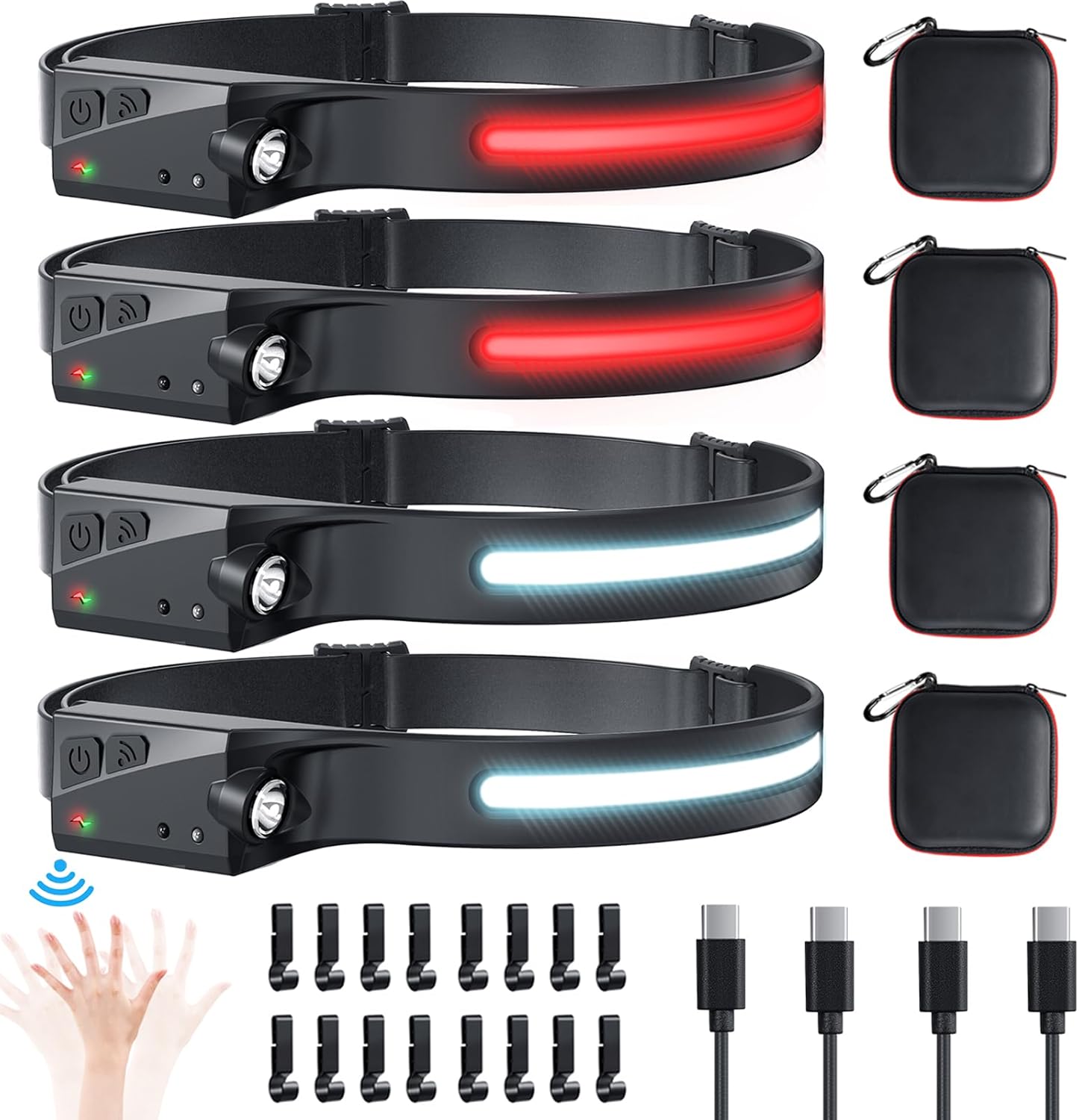 Rechargeable Headlamp 4PCS, 230° Wide Beam Head Lamp with Red Light Option, 6Mode Headlamps for Adults, Motion Sensor LED Headlamp with storage case, Headlamp Flashlight for Camping Essentials Gear - Image 2