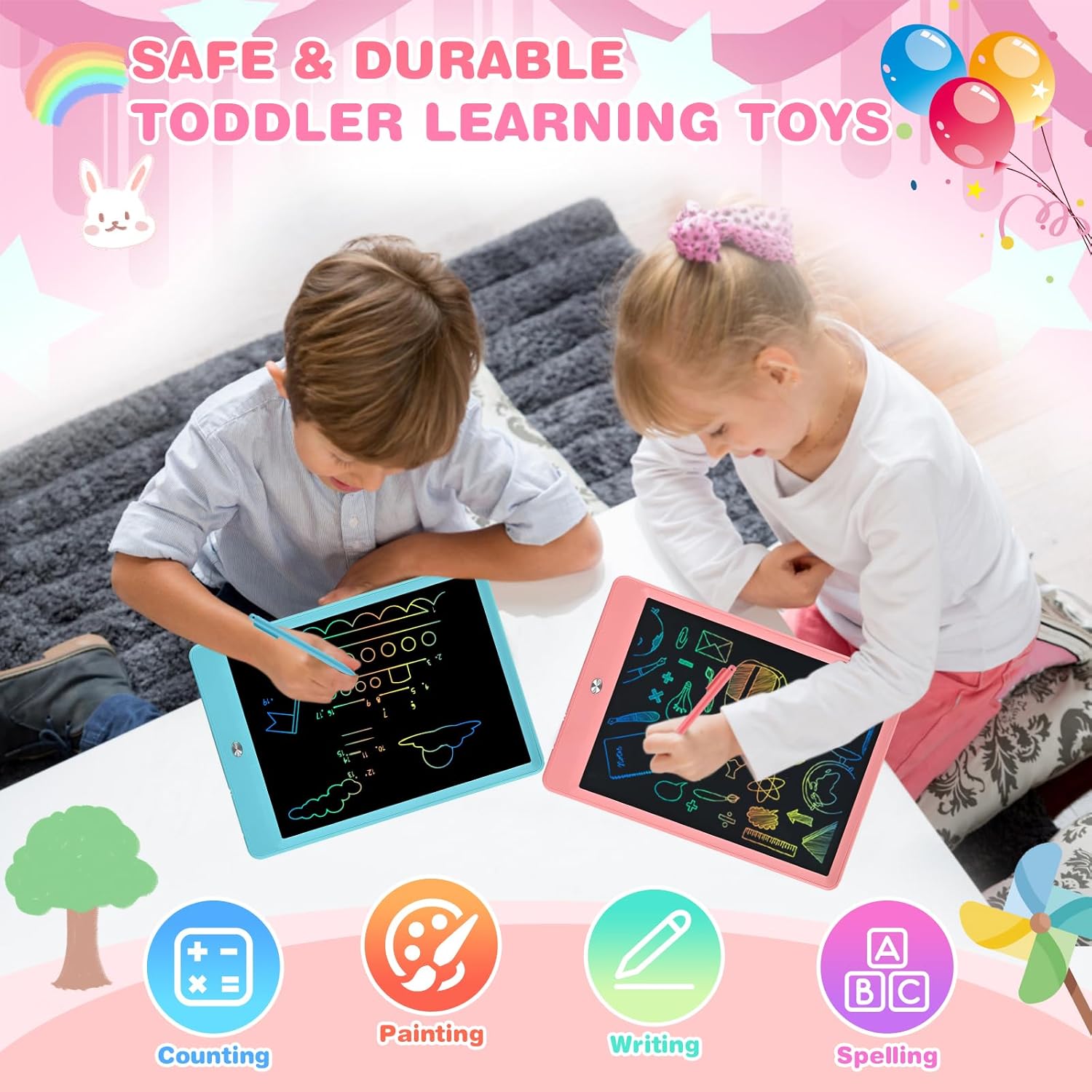 RaceGT 10 Inch LCD Writing Tablet for Kids 2 Pack,Gifts Toys Drawing Board for 3 4 5 6 Years Girls and Boys Doodle Board Scribble Educational Travel Essentials for Camping Road Trip - Image 8