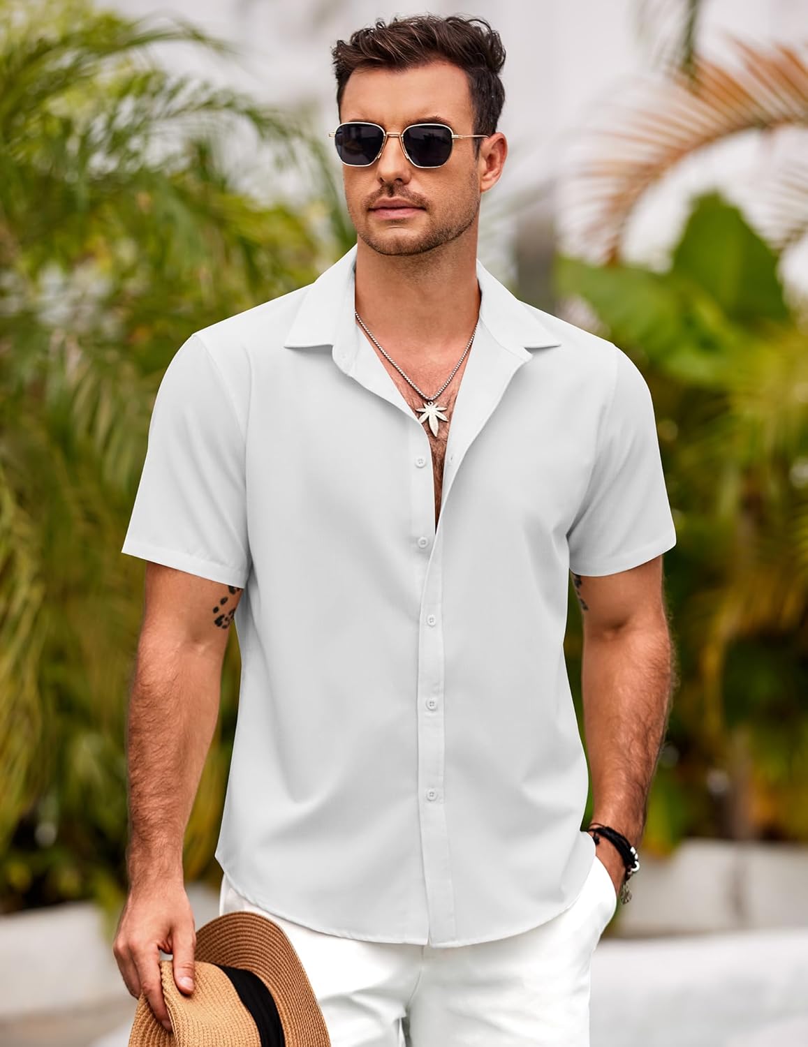 COOFANDY Mens Short Sleeve Button Down Shirts Casual Linen Summer Beach Shirt Wrinkle Free - Image 4