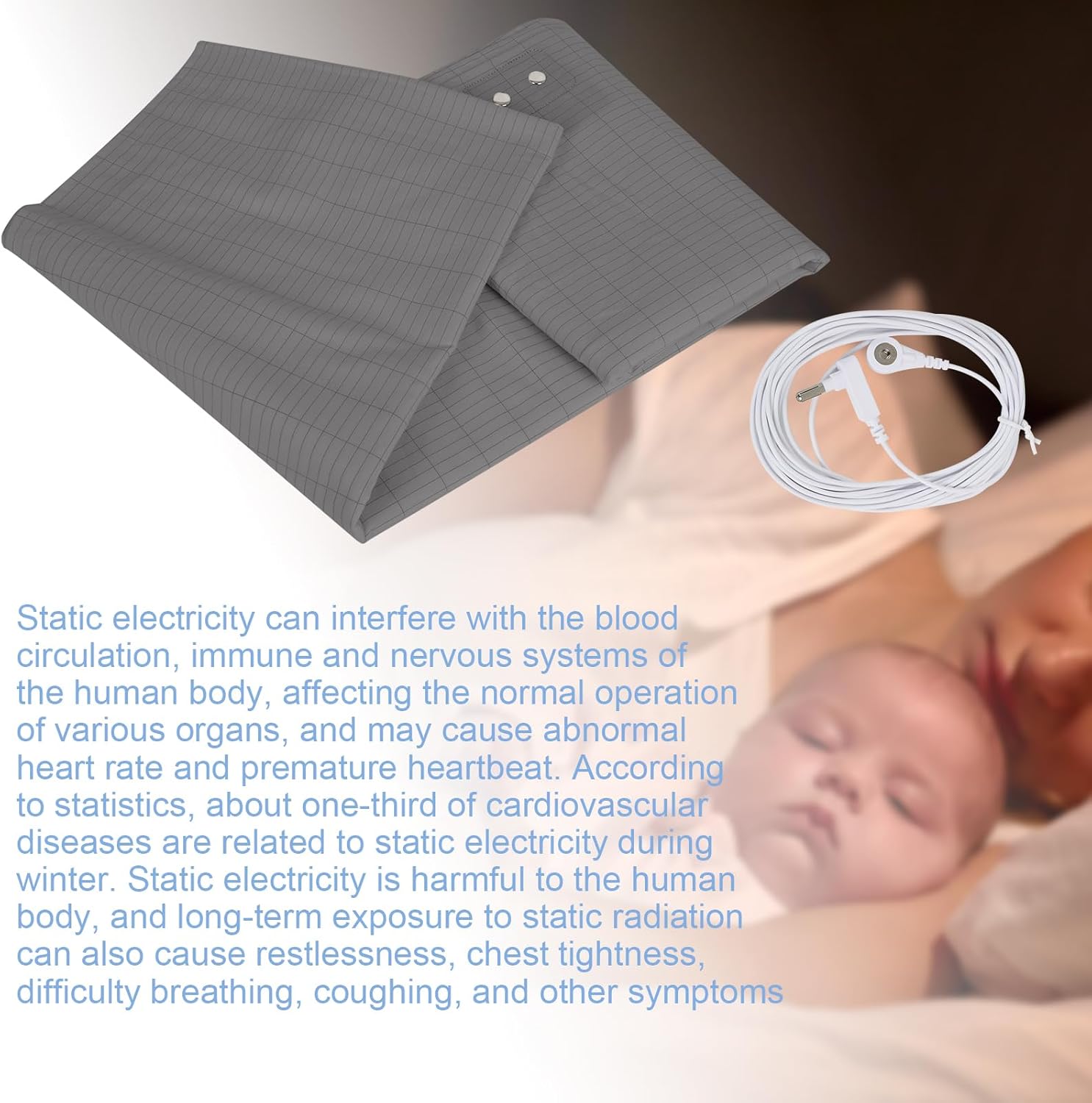 Grounding Mat for Bed, Grounding Sheets Blanket with Grounding Cord, Earthing Mat Grounding Pad, 95% Cotton+ 5% Silver(Grey, 27 * 52inch) - Image 8