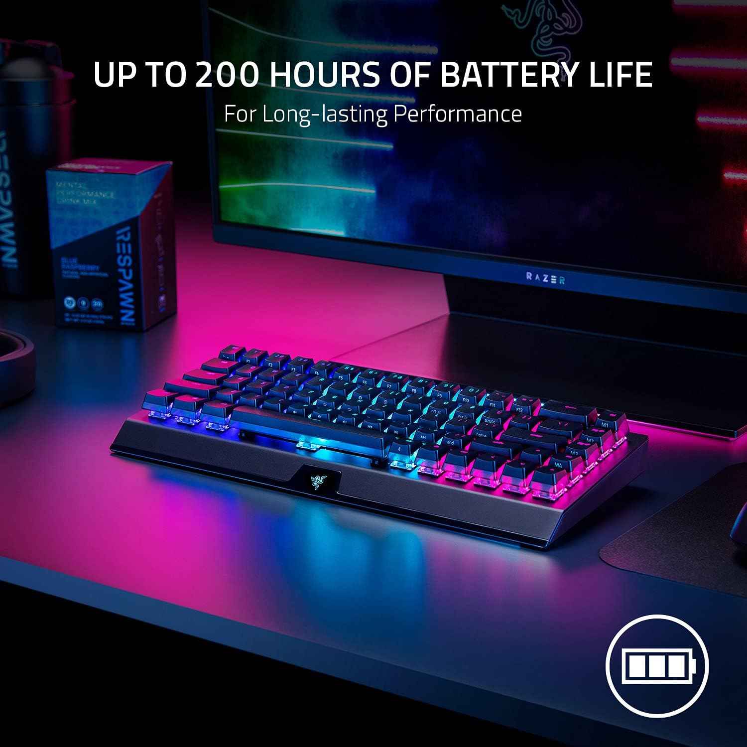 Razer BlackWidow V3 Mini HyperSpeed 65% Wireless Mechanical Gaming Keyboard: Green Mechanical Switches Tactile & Clicky - Phantom Pudding Keycaps - Chroma RGB - Up to 200 Hr Battery Snap Tap - Image 6