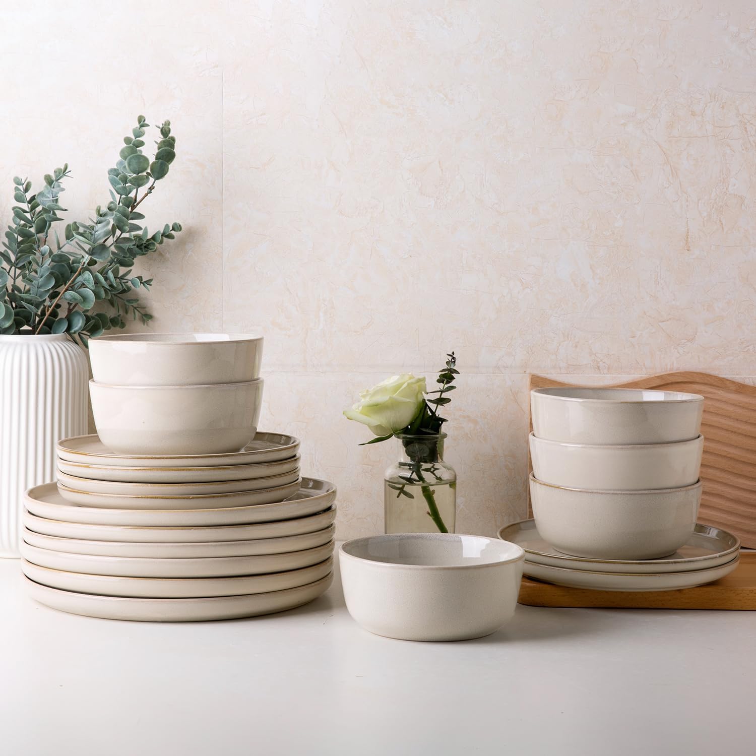 AmorArc Stoneware Dinnerware Sets for 4,Round Reactive Glaze Ceramic Plates and Bowls Set,Highly Chip and Crack Resistant | Dishwasher & Microwave Safe Dishes Set,Service for 4 (12pc) - Image 8