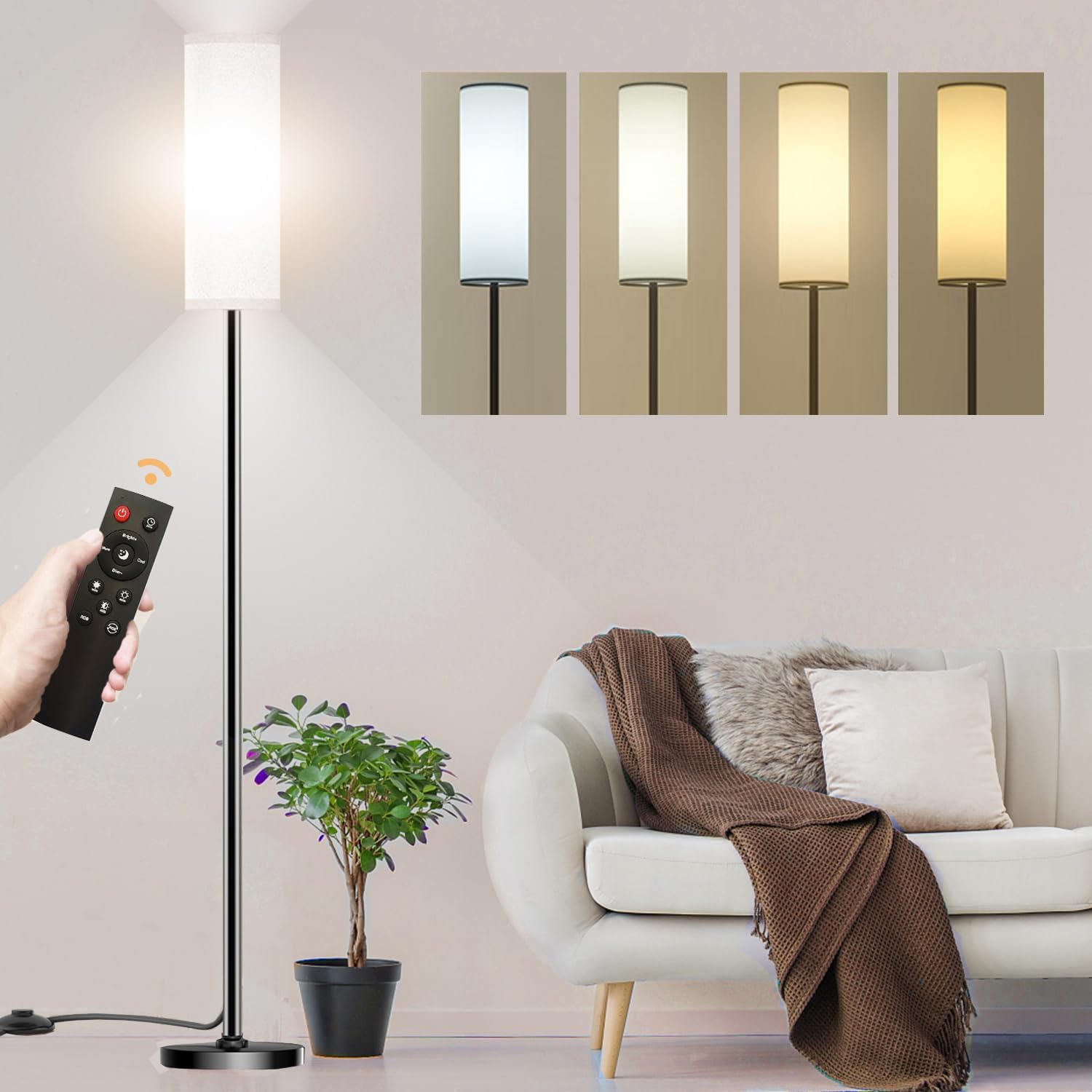 Floor Lamp for Living Room Bedroom,Modern LED Floor Lamp with Remote Control and Stepless Dimmable Colors Temperature & Brightness,Standing Lamps Tall Lamp, 9W Bulb Included(White) - Image 2