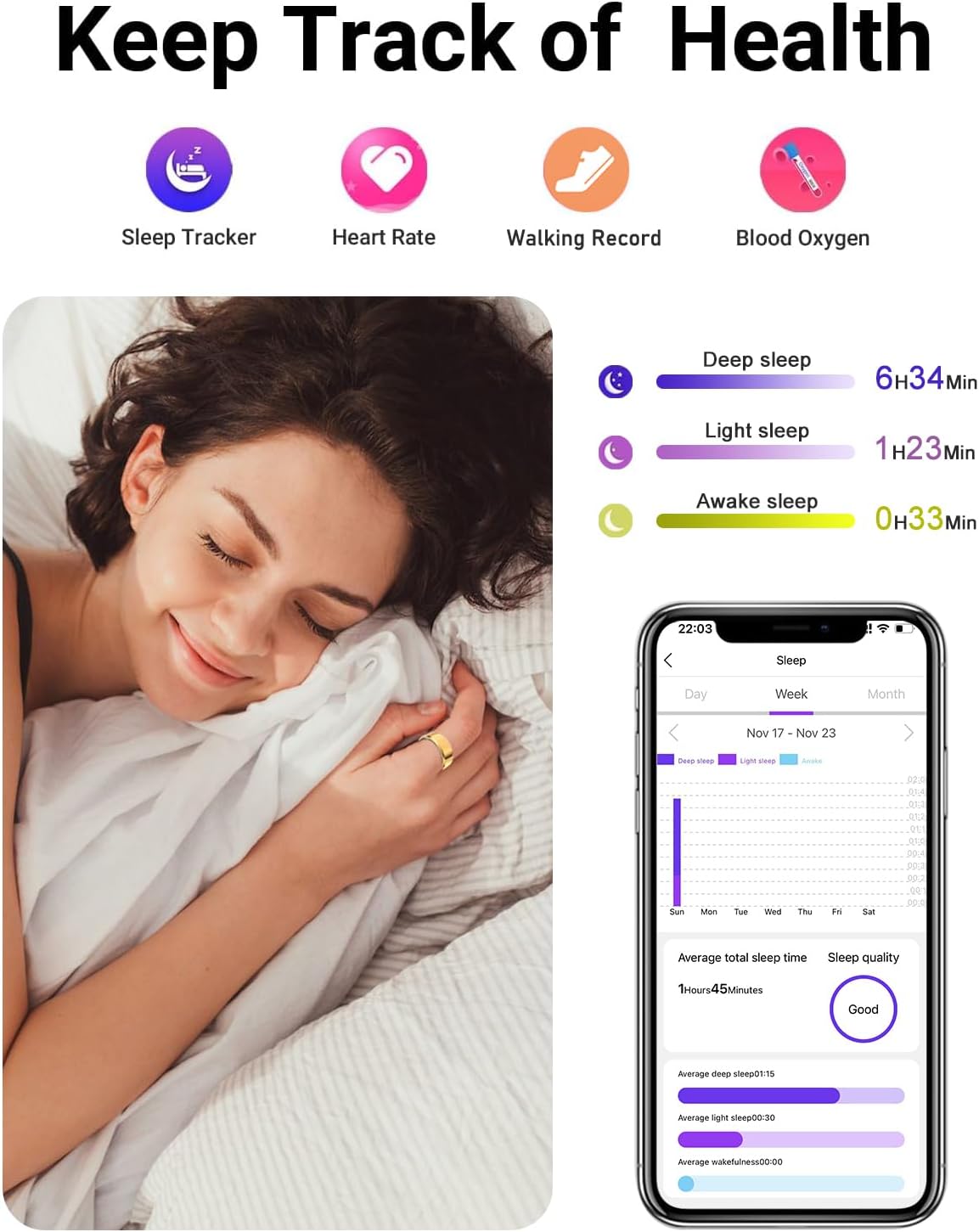 2024 New Smart Ring Health Tracker for Men Women - IP68 Waterproof Fitness Ring with Sleep Tracker/Heart Rate/Blood Oxygen/Steps/Distance/Calories, Air Gestures, Charging case Up to 7-Day - Image 3