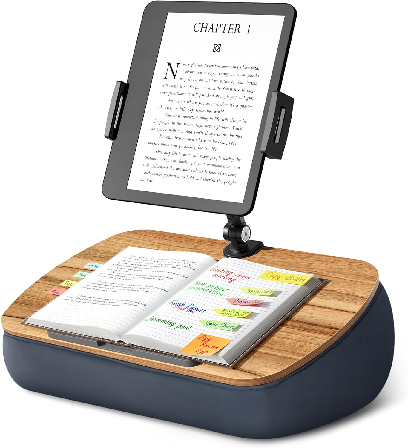 Lap Beanbag Cozy Kindle Pillow Stand for Bed with Adjustable Arm, 360° Tablet Holder, Fits 4.7"-13" Kindle, iPad, Phone, Lap Desk for Hands Free Reading in Bed, Couch, Sofa,Gray - Image 2