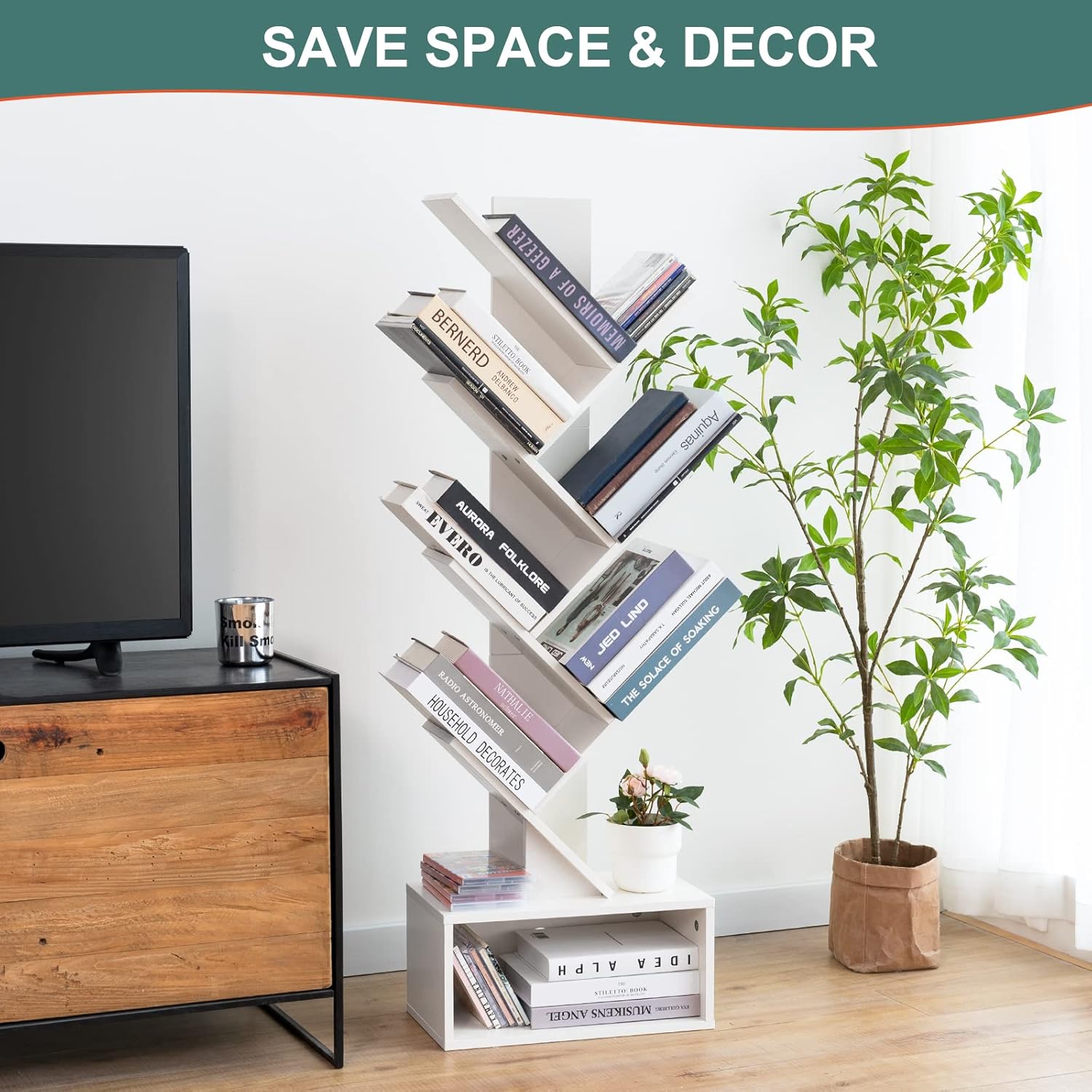 Yoobure Tree Bookshelf - 6 Shelf Retro Floor Standing Bookcase and 4 Tier Bookshelf - Image 6