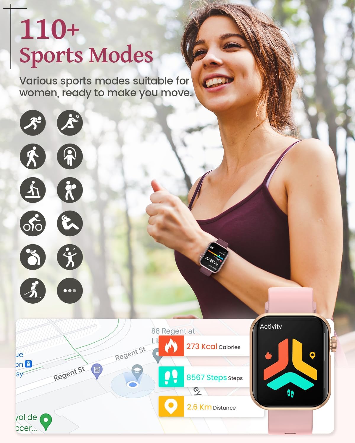 Smart Watch, 1.85" HD Samrt Watches for Women, Fitness Tracker with Blood Pressure/Heart Rate/Sleep Monitor, Bluetooth 5.3 Smart Watch for Android/iOS Phones, IP68 Waterproof Sport Watch (Pink) - Image 4