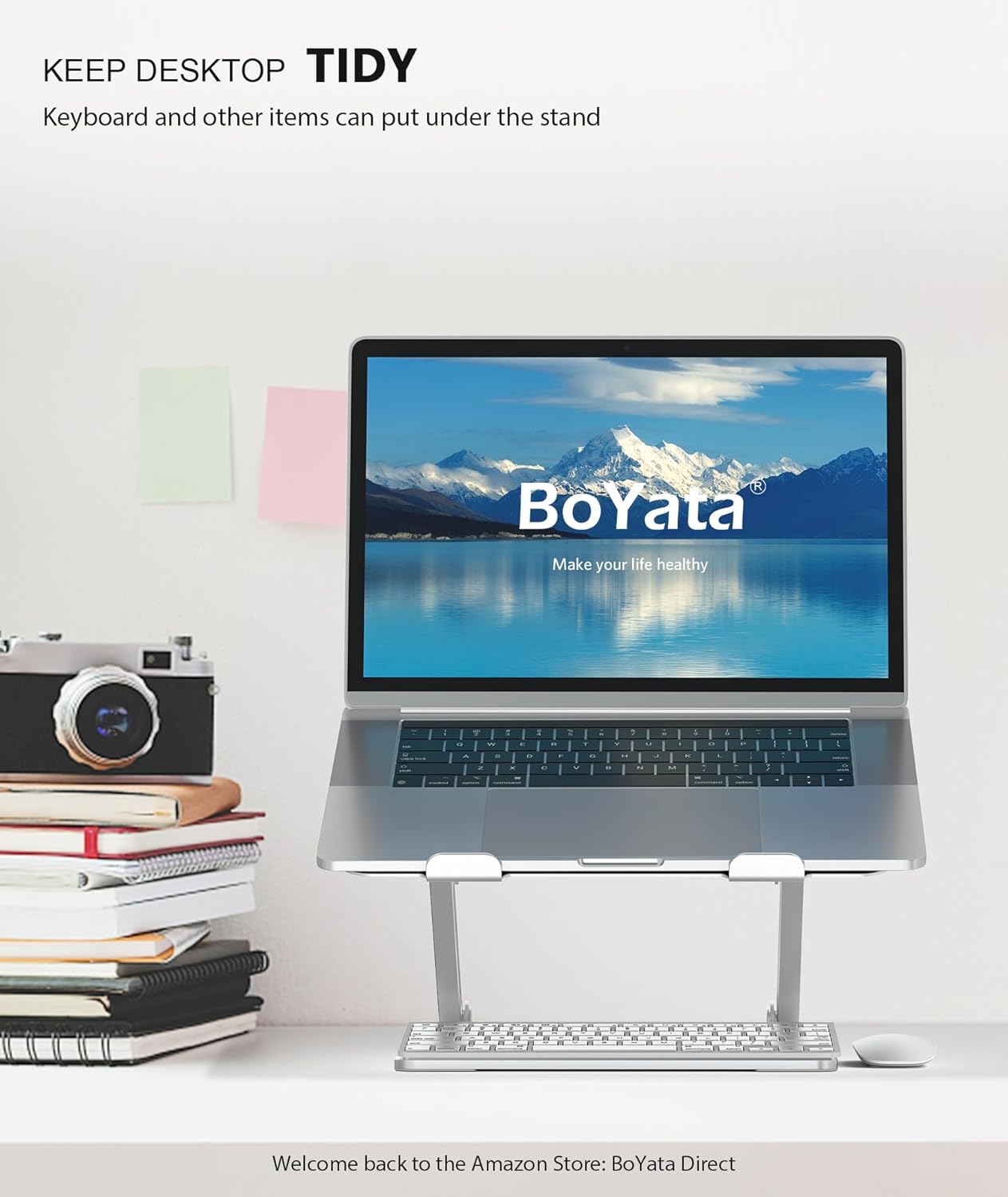 BoYata Laptop Stand, Laptop Holder, Multi-Angle Stand with Heat-Vent, Adjustable Notebook Stand for Laptop up to 17 inches-Silver - Image 8