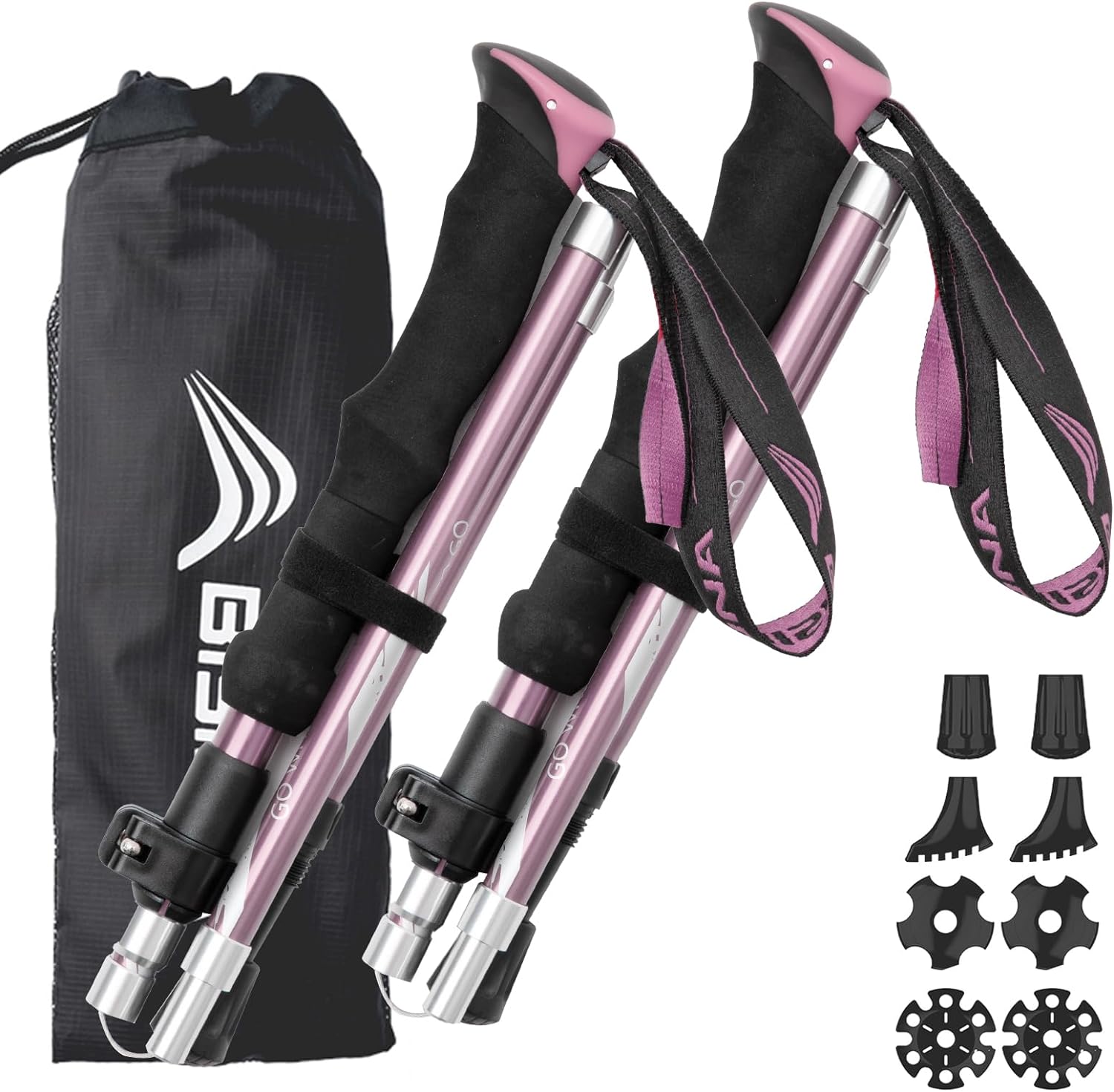 BISINNA Hiking Poles Collapsible Trekking Poles Aluminum Alloy Hiking Sticks 2 pc Lightweight Adjustable Folding Stick for Wowen Men Walking Sticks with Quick Lock System - Image 2