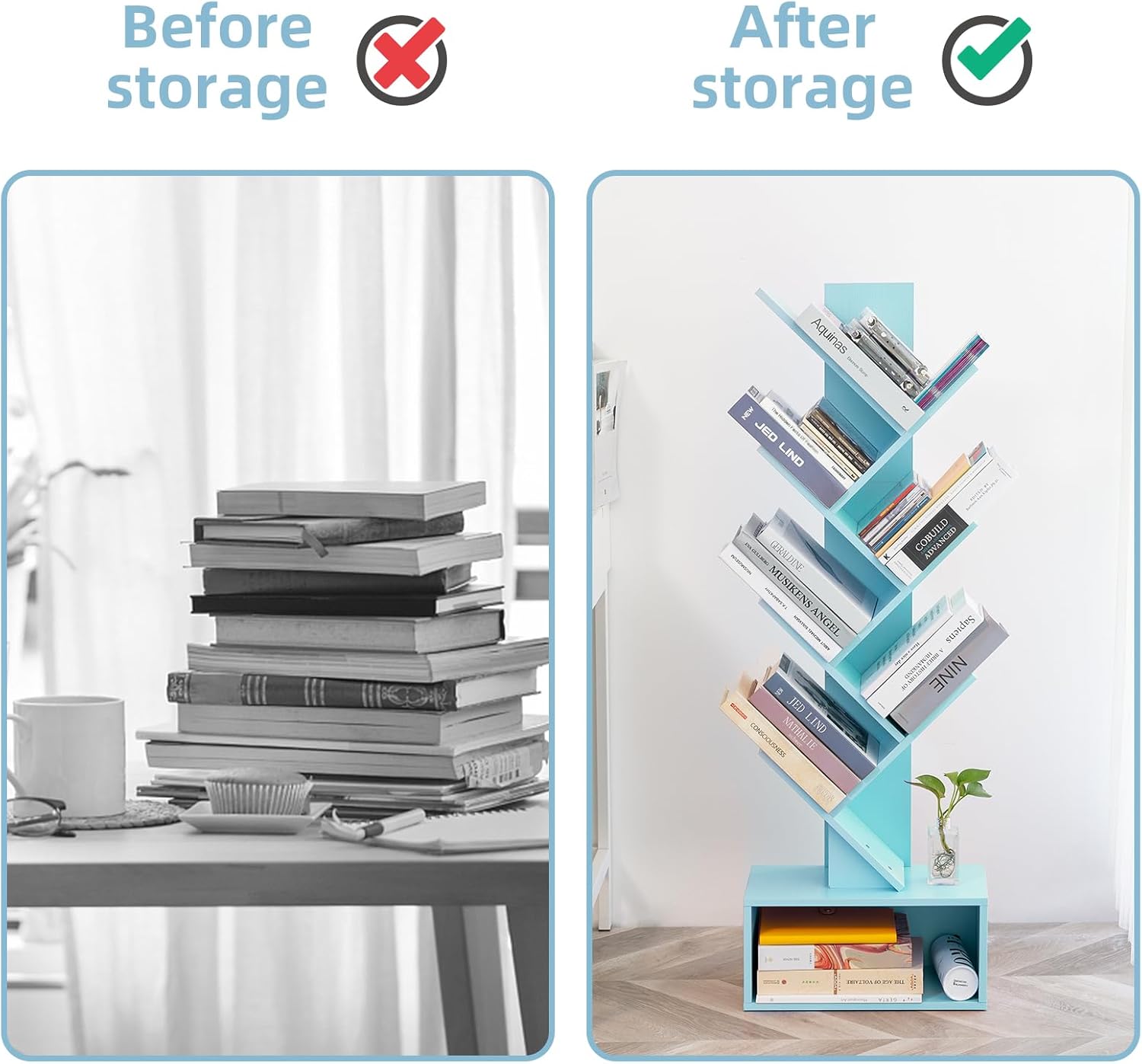 Yoobure Tree Bookshelf - 6 Shelf, White Night Stand with Charging Station - Image 10