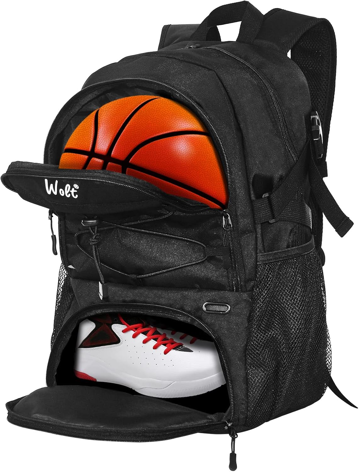 WOLT | Basketball Backpack Large Sports Bag with Separate Ball Holder & Shoes Compartment, Best for Basketball, Soccer, Volleyball, Swim, Gym, Travel(Black) - Image 2
