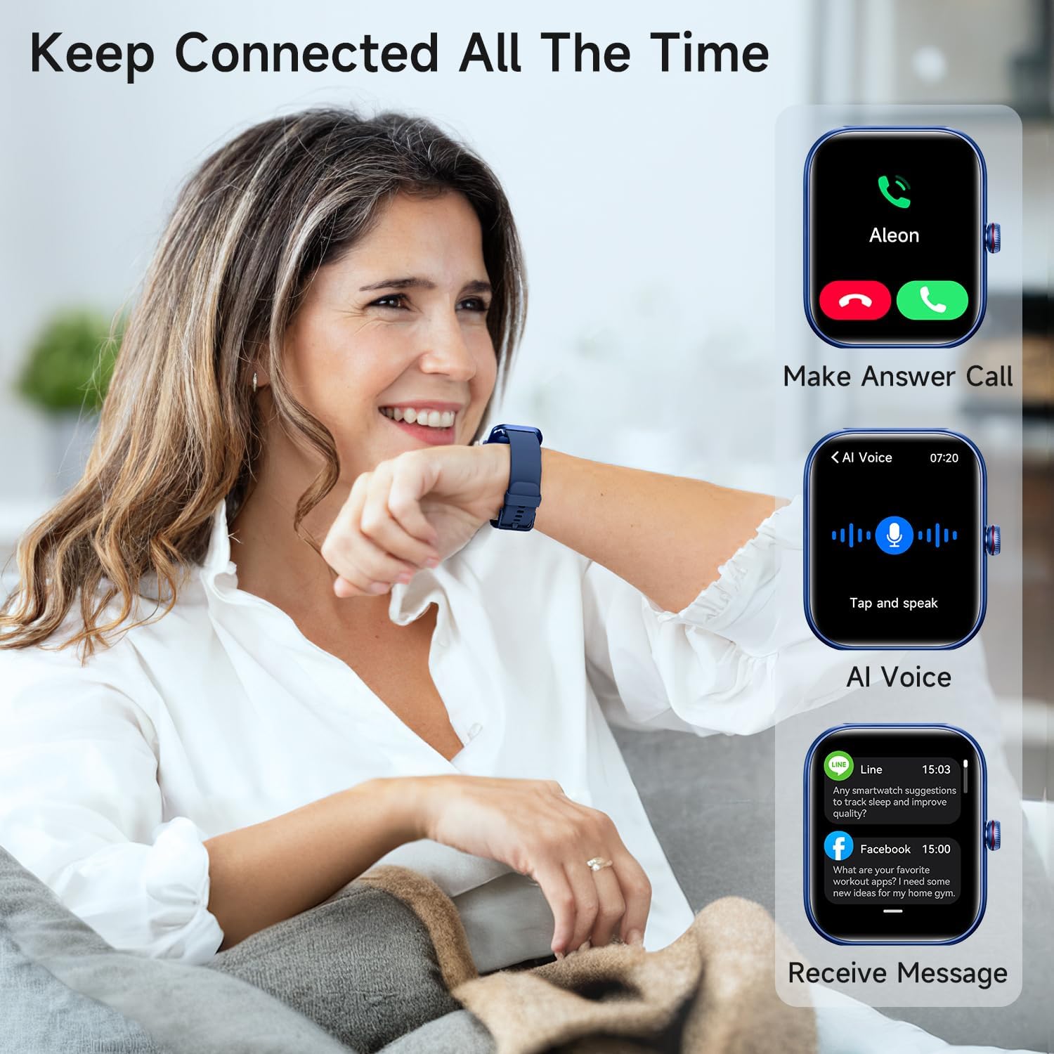 Smart Watch for Android iOS Phones, 1.91’’ HD Display Smartwatch for Women Men Built-in Alexa(Answer/Make Calls), Fitness&Sleep Tracker, Heart Rate Monitor, 115+ Activity Mode - Image 3