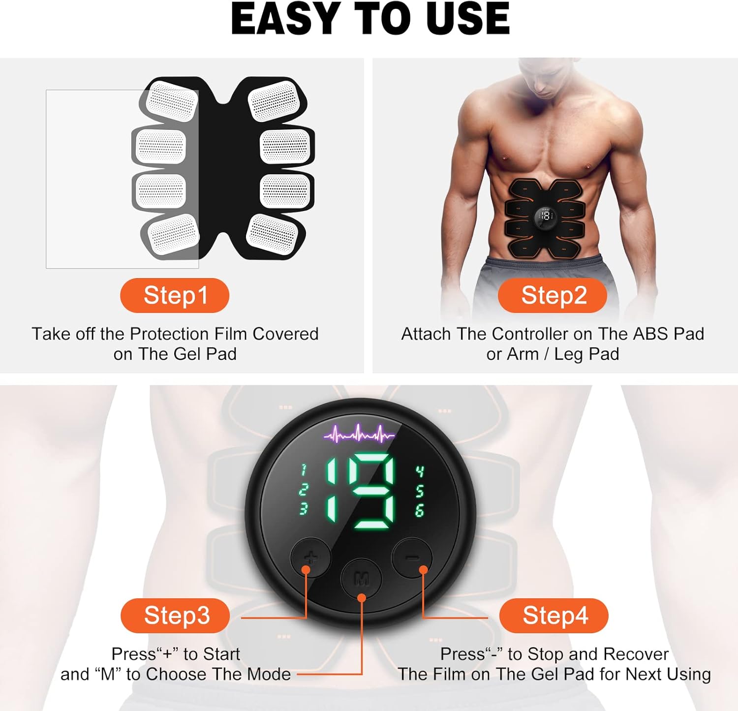 ABS Stimulator Workout Equipment, Ab Machine USB Rechargeable Gear for Abdomen/Arm/Leg, Strength Training Equipment for Men and Women - Image 4