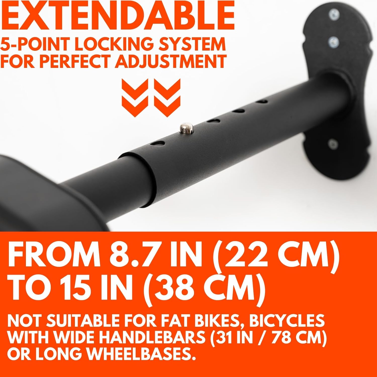 Bike Wall Mount - Horizontal Wall Hanger, Adjustable Design for Road, Mountain and Hybrid Bikes up to 48.5 lbs - Space-Saving Bike Rack for Garage or Apartment - Sturdy Indoor Bicycle Storage - Image 6