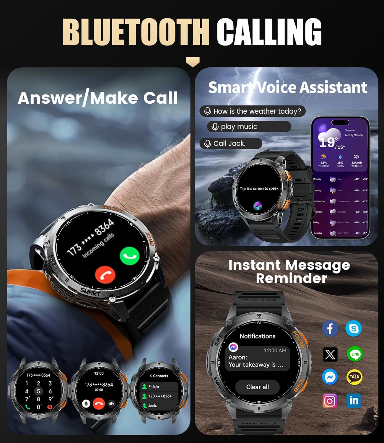 LIGE GPS Smart Watch for Men, Compass/LED Flashlight/6 Satellite Positioning/1.43" AMOLED Smartwatch, 100+ Sports Mode Fitness Tracker Watch for Android iOS, IP68 Waterproof Watch for Swimming - Image 8