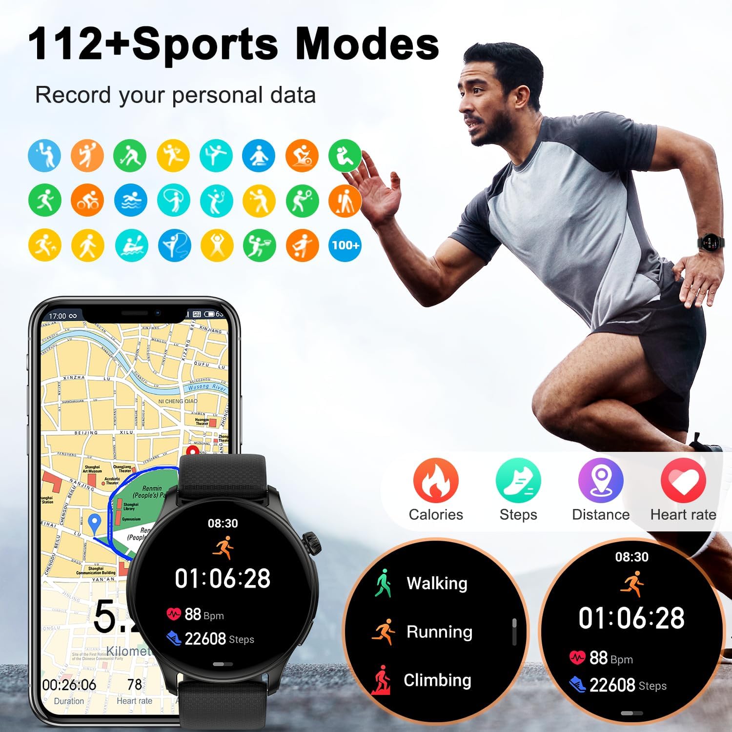Smart Watch for Men Women Fitness: Waterproof Make/Answer Call Smart Watches for Men Digital Mens Watches Run Smartwatch Android Phones iPhone Samsung Compatible Heart Rate Monitor Step Tracker Black - Image 5