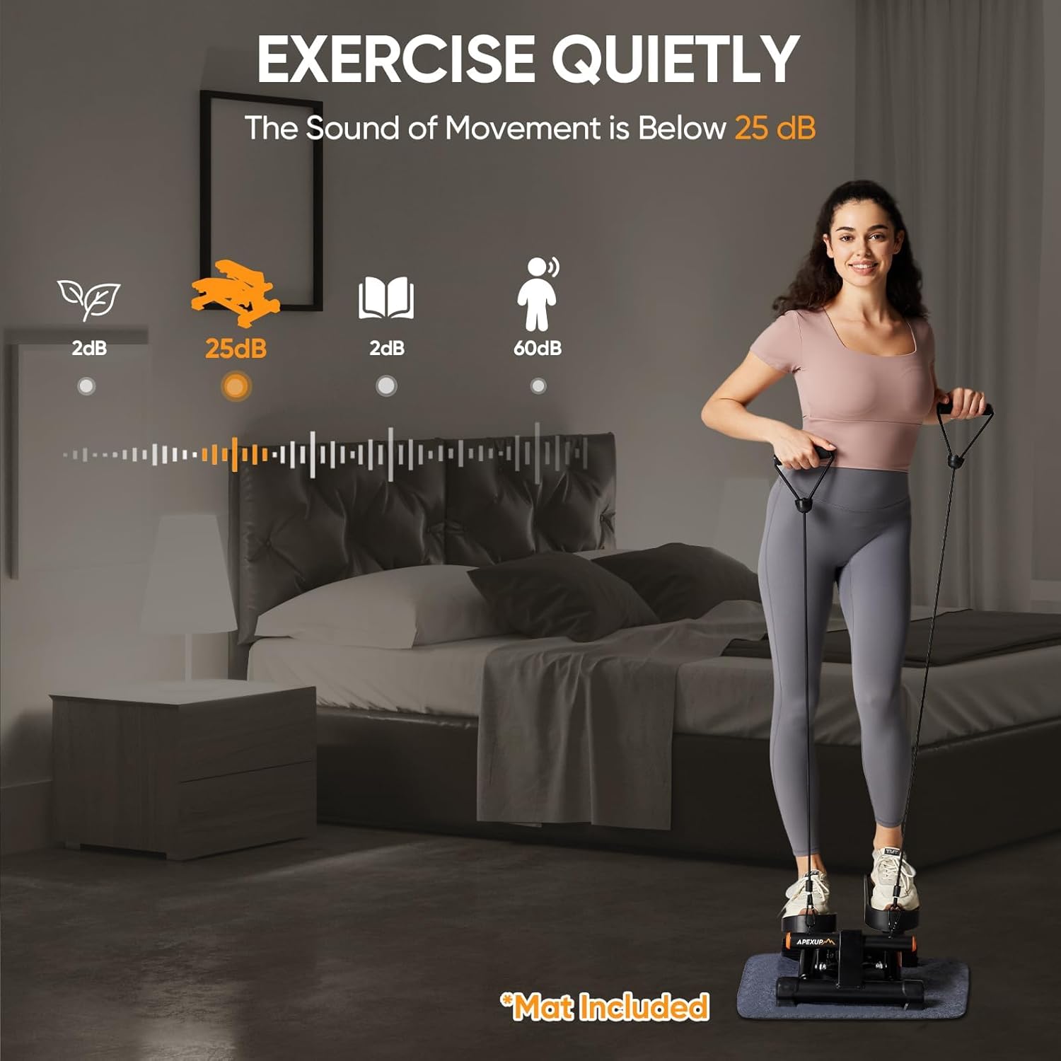APEXUP Steppers for Exercise at Home, Stair Stepper with Resistance Bands and Mat, 330LBS Loading Capacity Mini Stepper with LCD Monitor for Full Body Workout Cardio - Image 9