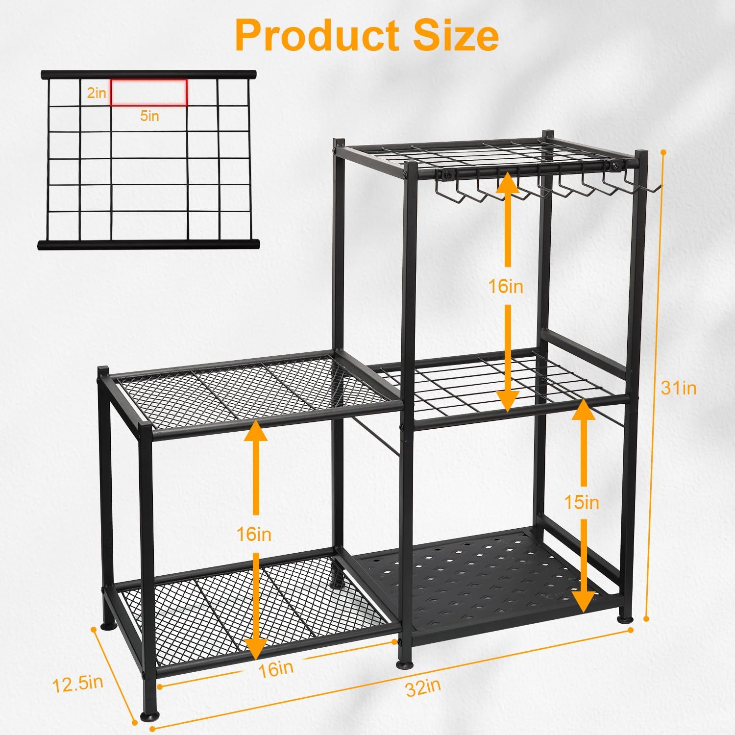 Garden Tool Organizer,Garage Tool Organizer,with 2-Tier Metal Shelves,Heavy Duty Steel Garden Tool Organizer for Garage,Up to 45 Long-Handled Tools, Yard Tool Organizer for Garage,Garden Tool Rack - Image 6