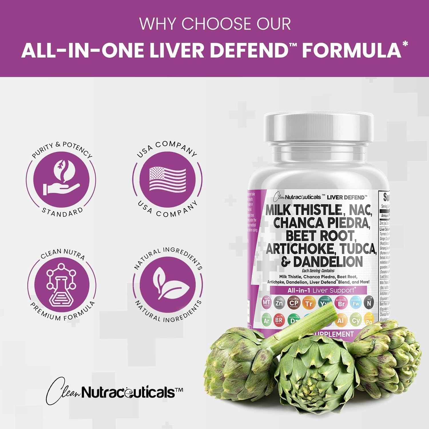Clean Nutraceuticals Milk Thistle NAC Chanca Piedra Beet Root Artichoke Dandelion Root - Liver Cleanse Supplement Plus TUDCA Choline & Ginger - 2Pack - Image 4