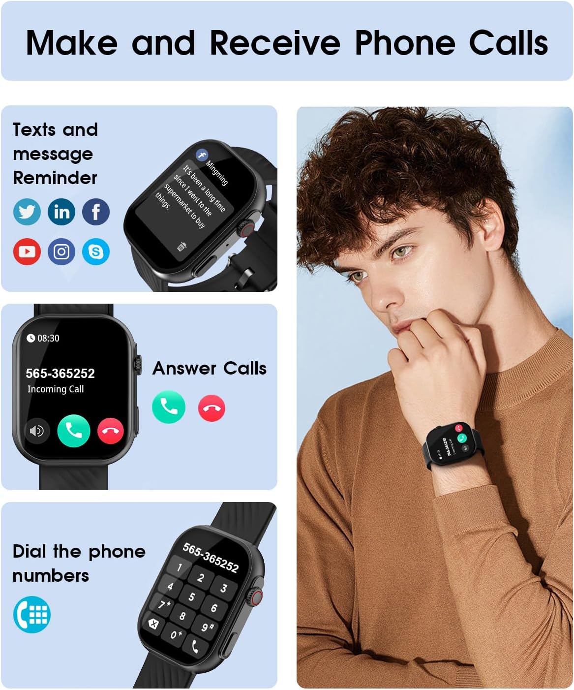 Smart Watch for Men Women (Answer/Make Calls), 2.0" Fitness Tracker with 100+ Sport Modes, Heart Rate/Sleep Monitor, Pedometer, SpO2, IP68 Waterproof Smart Watch for Android iOS Phones - Image 3