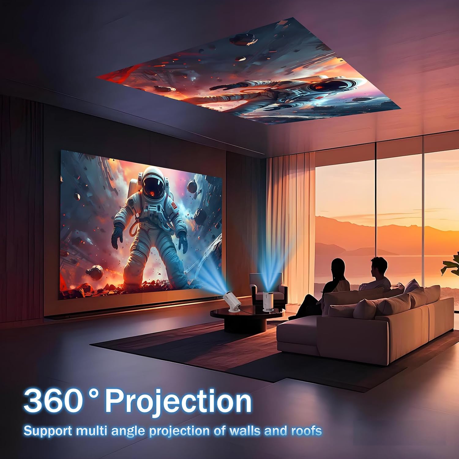 Mini Projector 1080P, 4K Projector Full HD with WIFI 6 and Bluetooth 5.2, Support 180° Rotatable Portable Projector with Auto Keystone Correction, Built-in App Compatible with Phone/HDMI/USB-White - Image 9