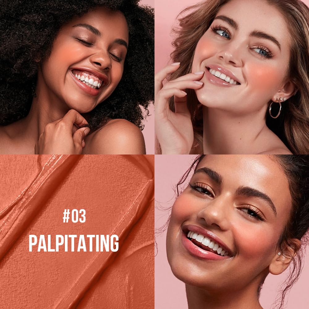 Multi-Use Makeup Cream Blush Stick, Unidollss 3-in-1 Buildable Powder Blush Stick for Cheek, Eye, and Lip, Hydrating formula, All day wear, Easy Application with Thumb Puff Included (03 PALPITATING) - Image 3