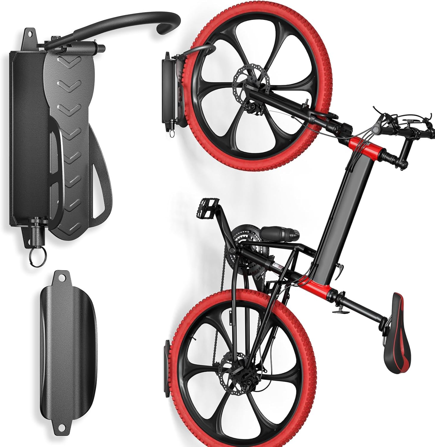 Goovilla Swivel Bike Wall Mount 4 Pack, Space Saving Bike Hangers for Garage with Screw and Easy Installation, Metal Vertical Bike Rack Wall Mount Holds up to 66.2lbs with No-scratch Protection, Black - Image 2