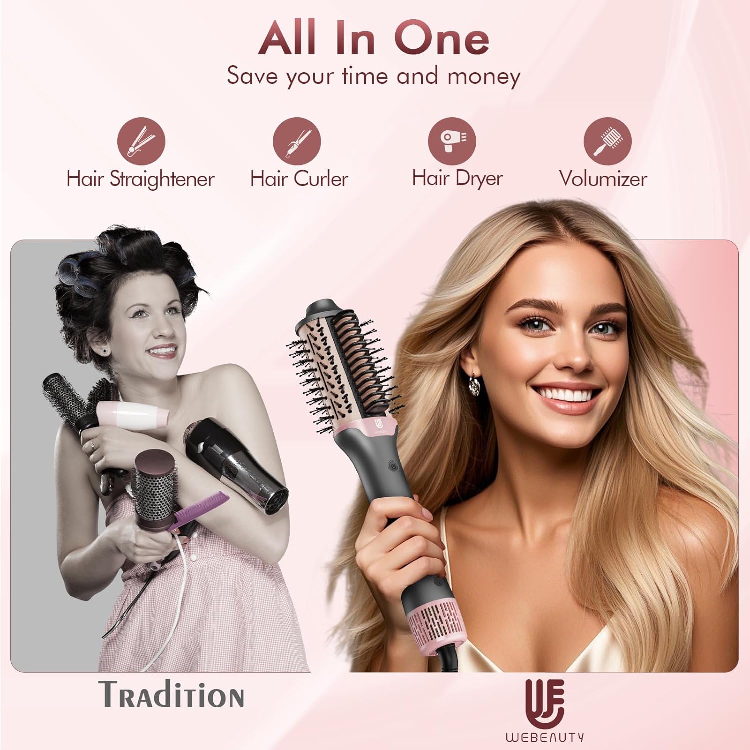 Blow Dryer Brush Hair Straightener | High-Speed 2-in-1 Hair Styler One Step Hot Air Brush Hair Dryer Volumizer with Straightening Brush Comb for Silky Smooth 110000 RPM Black - Image 4