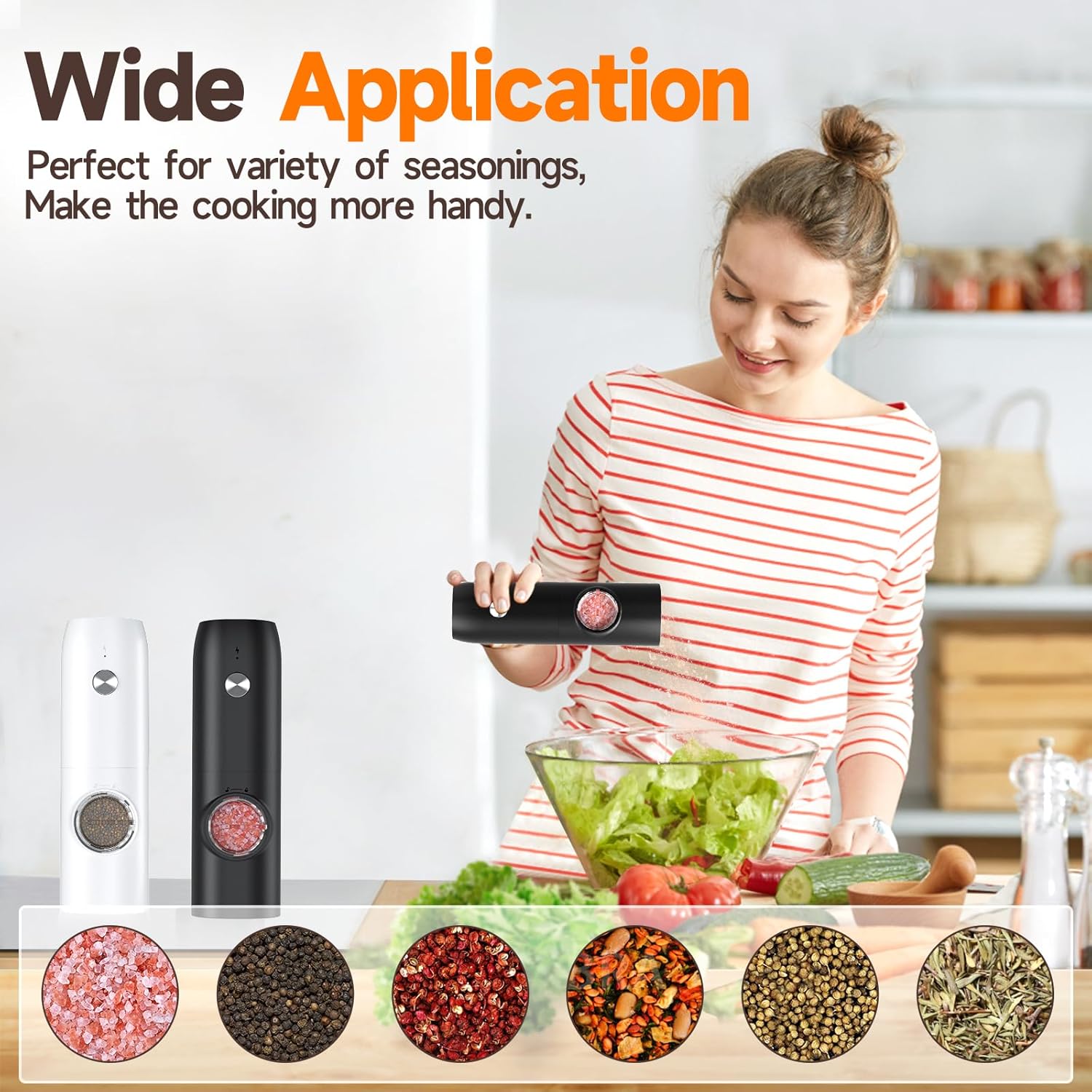 Electric Salt and Pepper Grinder Set (2 Pack), USB Rechargeable One Hand Operation, Adjustable Coarseness Mill Grinders Shakers LED Light, Automatic Pepper Grinder for Kitchen Gadgets Gifts - Image 7
