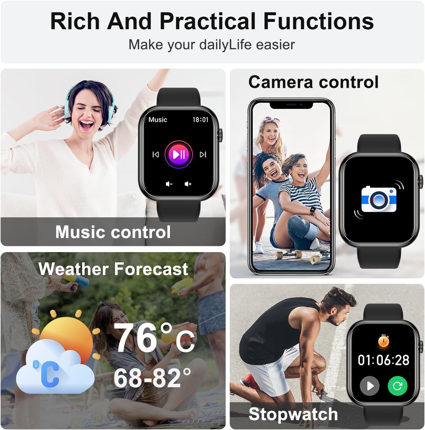 Smart Watch for Men Women Fitness: Waterproof Make/Answer Call Smart Watches for Men Digital Mens Watches Running Step Tracker Smartwatch Android Phones iPhone Samsung Compatible Heart Rate Monitor - Image 6