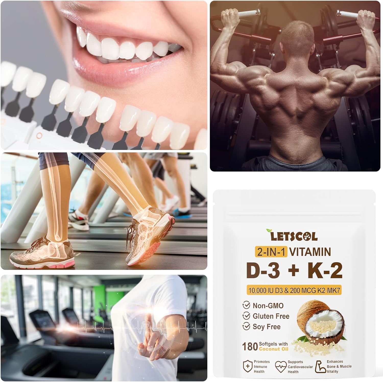 2-in-1 Vitamin D3 K2 Supplement Softgel, Vitamin D3 10000 IU and Vitamin K2 200 mcg, K2 MK7 with D3 Vitamin Supplement Support Immune, Heart, Joint, Teeth & Bone Health - Image 9