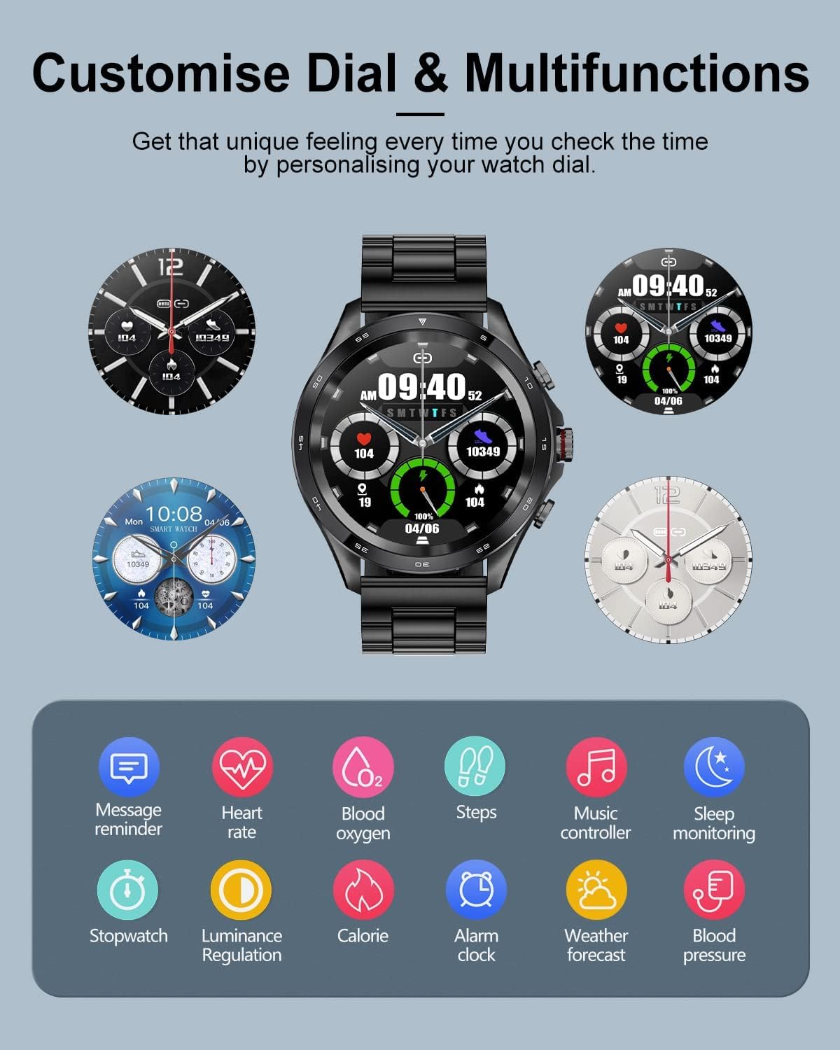LIGE Smart Watches for Men,1.32“ Smart Watch with Bluetooth Calls/Message Push, 20 Sport Modes Blood Pressure/Heart Rate Tracker IP67 Waterproof Mens Smartwatch for Android iOS Phones Black 2 Straps - Image 7