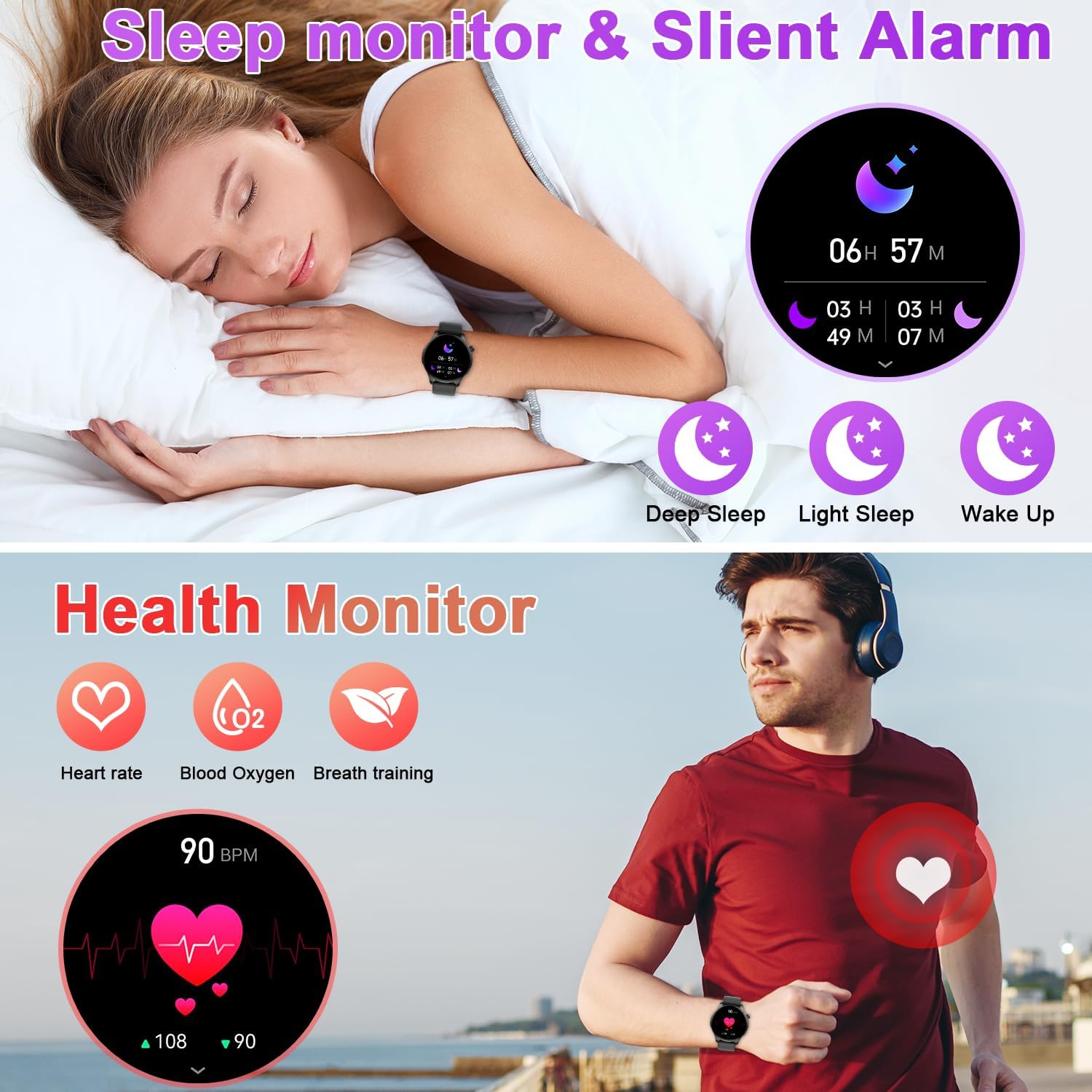 Smart Watch for Men Women Fitness: Waterproof Make/Answer Call Smart Watches for Men Digital Mens Watches Run Smartwatch Android Phones iPhone Samsung Compatible Heart Rate Monitor Step Tracker Black - Image 4