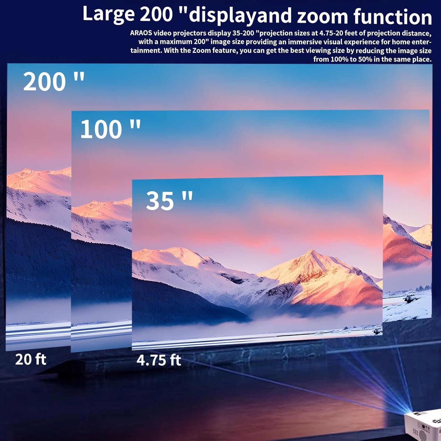 Smart HD Projector with 5G WIFI and Bluetooth, Netflix/Amazn Prime Video Certified, Dolby Audio, Outdoor Projector, 200-inch Zoom Home Theater Projector, Compatible with TV Stick, iOS, Android - Image 4