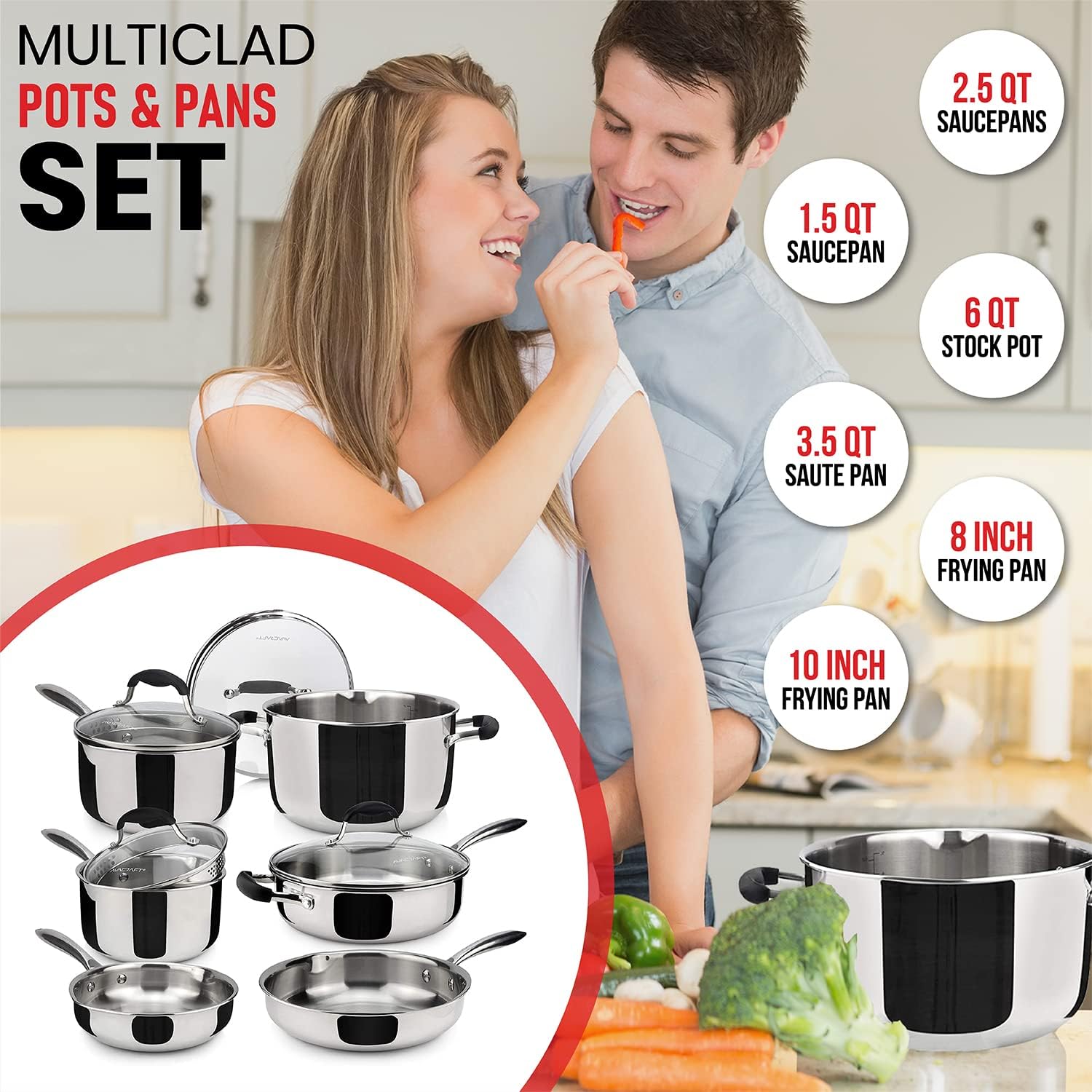 AVACRAFT 18/10 Stainless Steel Cookware Set, Premium Pots and Pans Set, Kitchen Essentials for cooking, Multi-Ply Body Stainless Steel Pan Set, 10-Piece Sets - Image 8