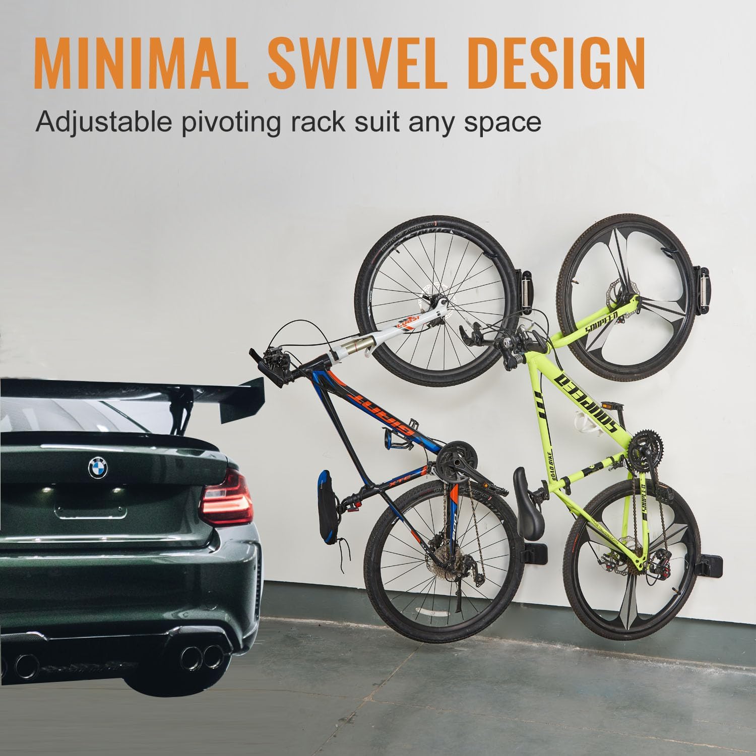 Wallmaster Swivel Double Bearing Design Bike Rack, Wall Mount Bicycles 4-Pack Storage System Vertical Bike Hook for Indoor/Outdoor - Image 6