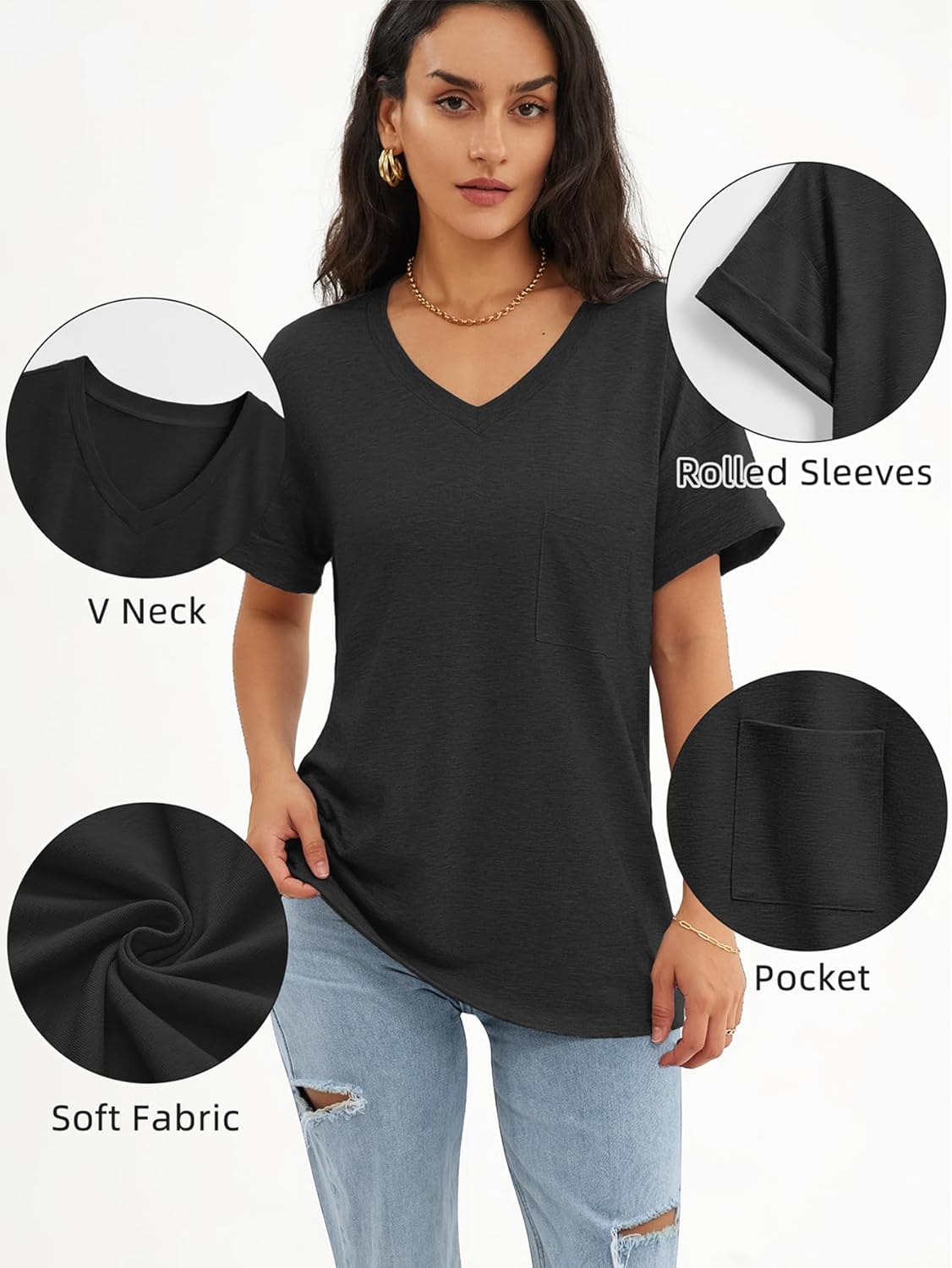 ATHMILE Womens T Shirts 2025 Short Sleeve V-Neck Shirts Cute Fit Summer Casual Tee Tops S-XXL Beach - Image 6