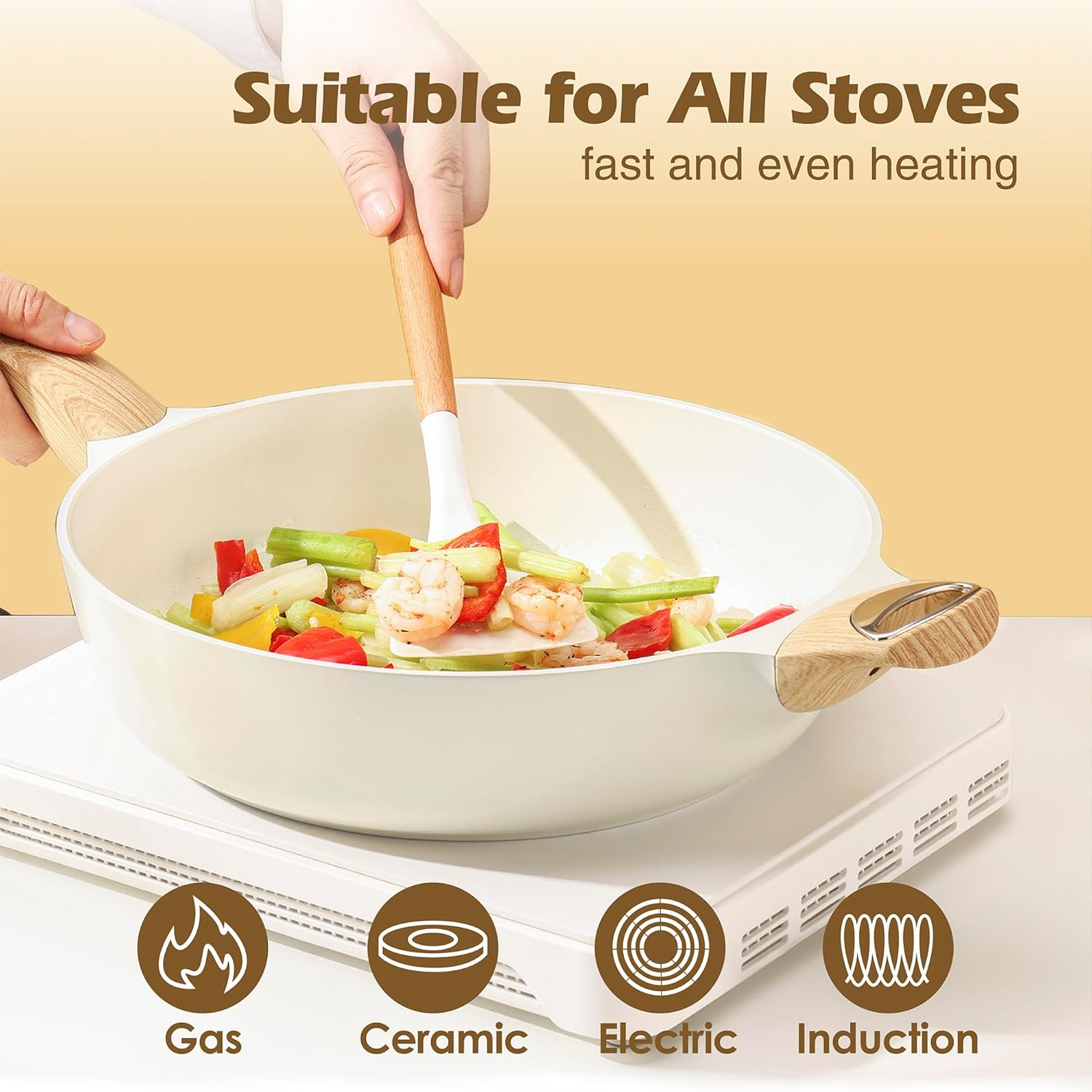 SENSARTE Ceramic Cookware Sets, Pots and Pans Set Nonstick, 14-Piece Induction Cookware, Non-toxic Healthy Non Stick Kitchen Cooking Set, with Frying Pans Set, PFAS PTFE PFOA PFOS Free - Image 5