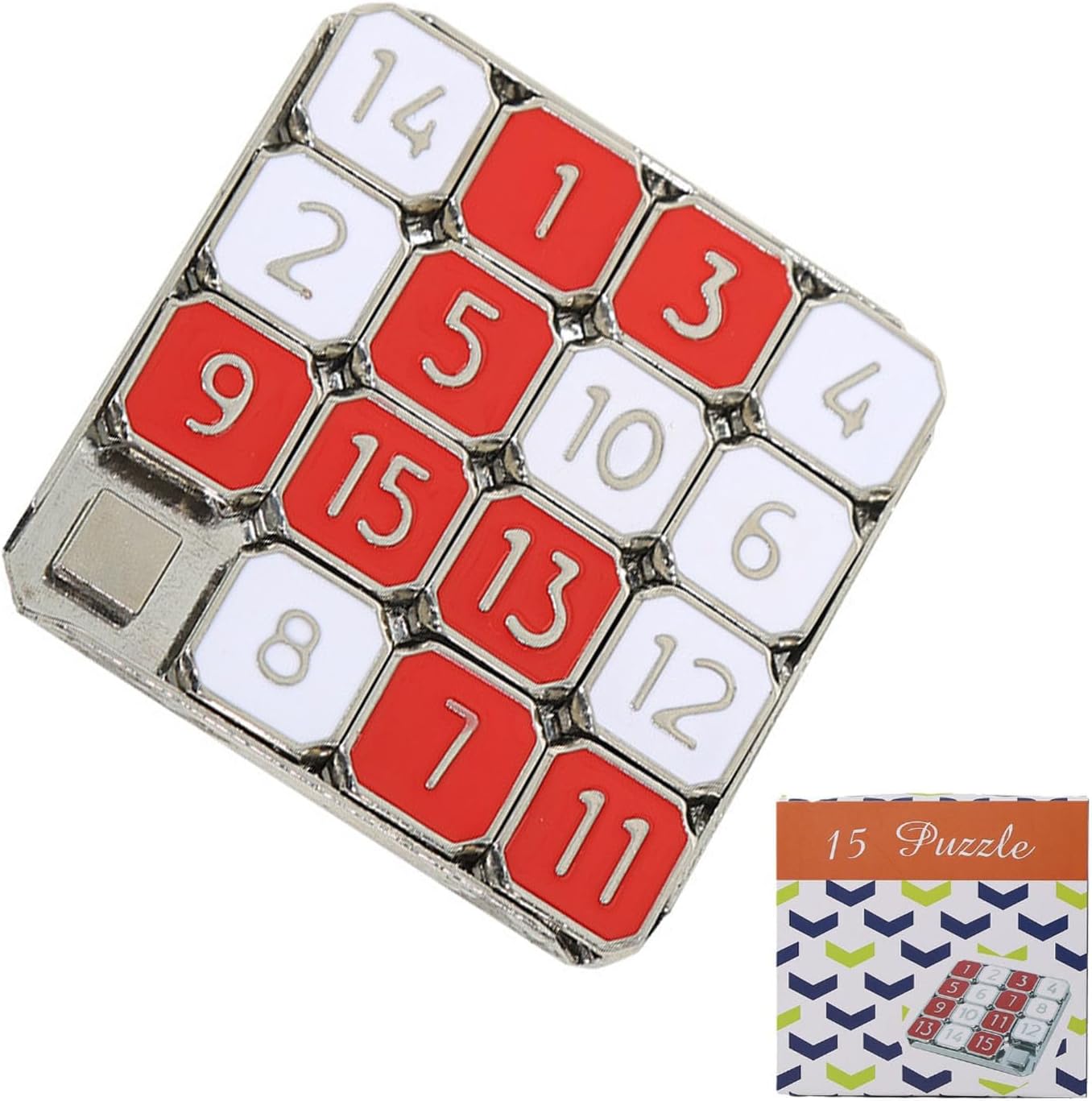 Metal Number Slide 15 Puzzle - Red and White Sliding Educational Learning Game - Brain Teaser Pocket Puzzle for Fun and Mental Exercise - Image 2