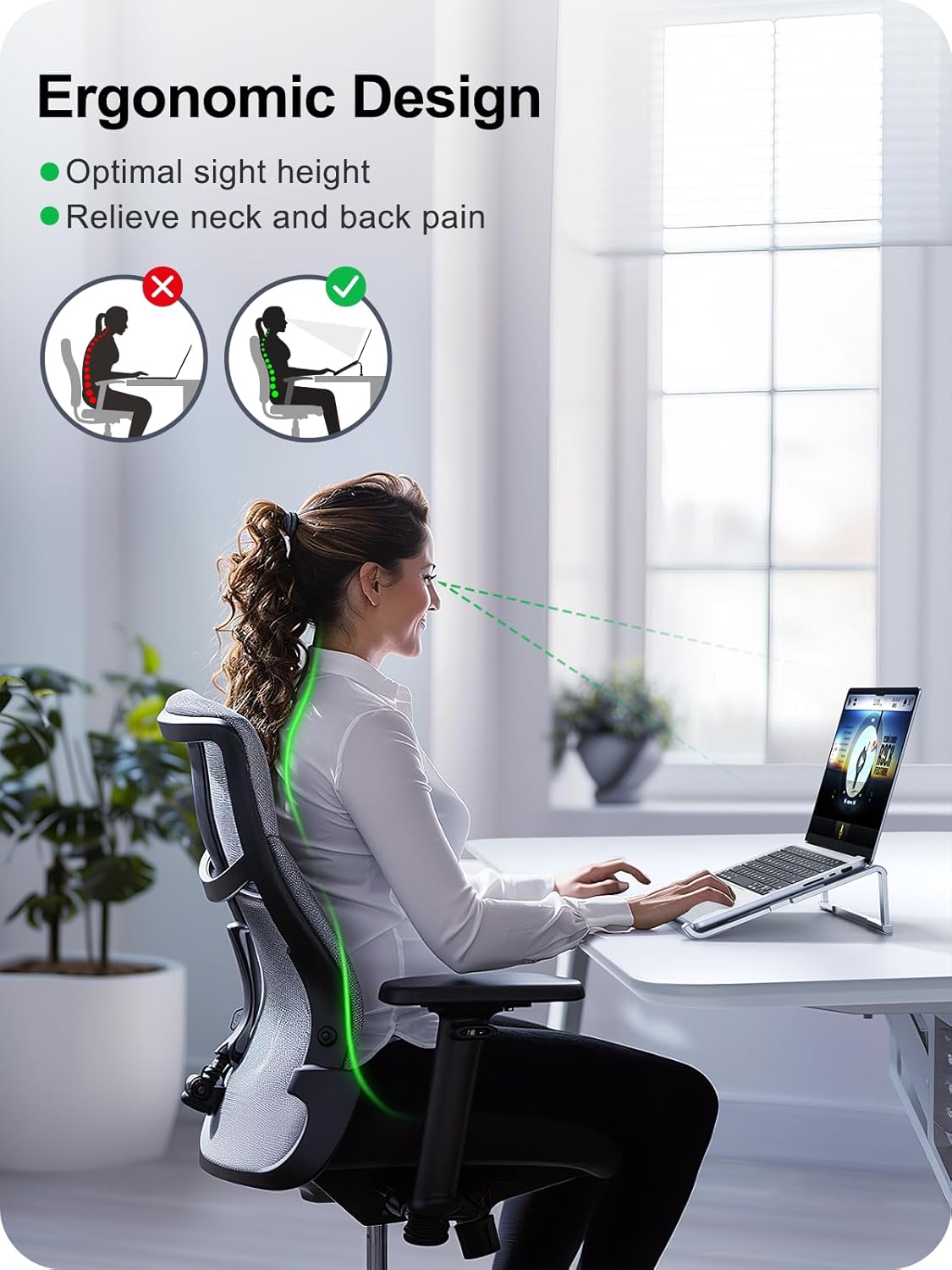 Laptop Stand for Desk, Aluminum Computer Stand for Laptop, Foldable Laptop Riser, Portable Laptop Stand, Compatible for MacBook Pro/Air, Dell, HP, Lenovo, 11'' -15.6'' (Silver) - Image 3