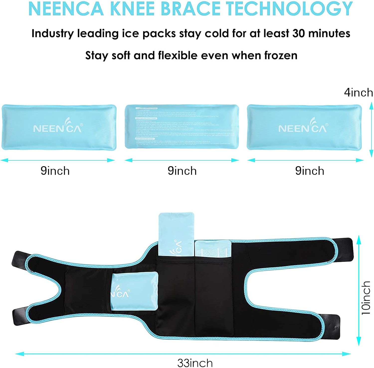 NEENCA Knee Brace with Ice Pack Wrap, Medical Knee Wrap with 3 Reusable Gel Packs, Hot & Cold Therapy for Meniscus Tear, Joint Pain, Knee Pain Relief, Knee Surgery, Sprain & Swelling- FSA/HSA Approved - Image 7